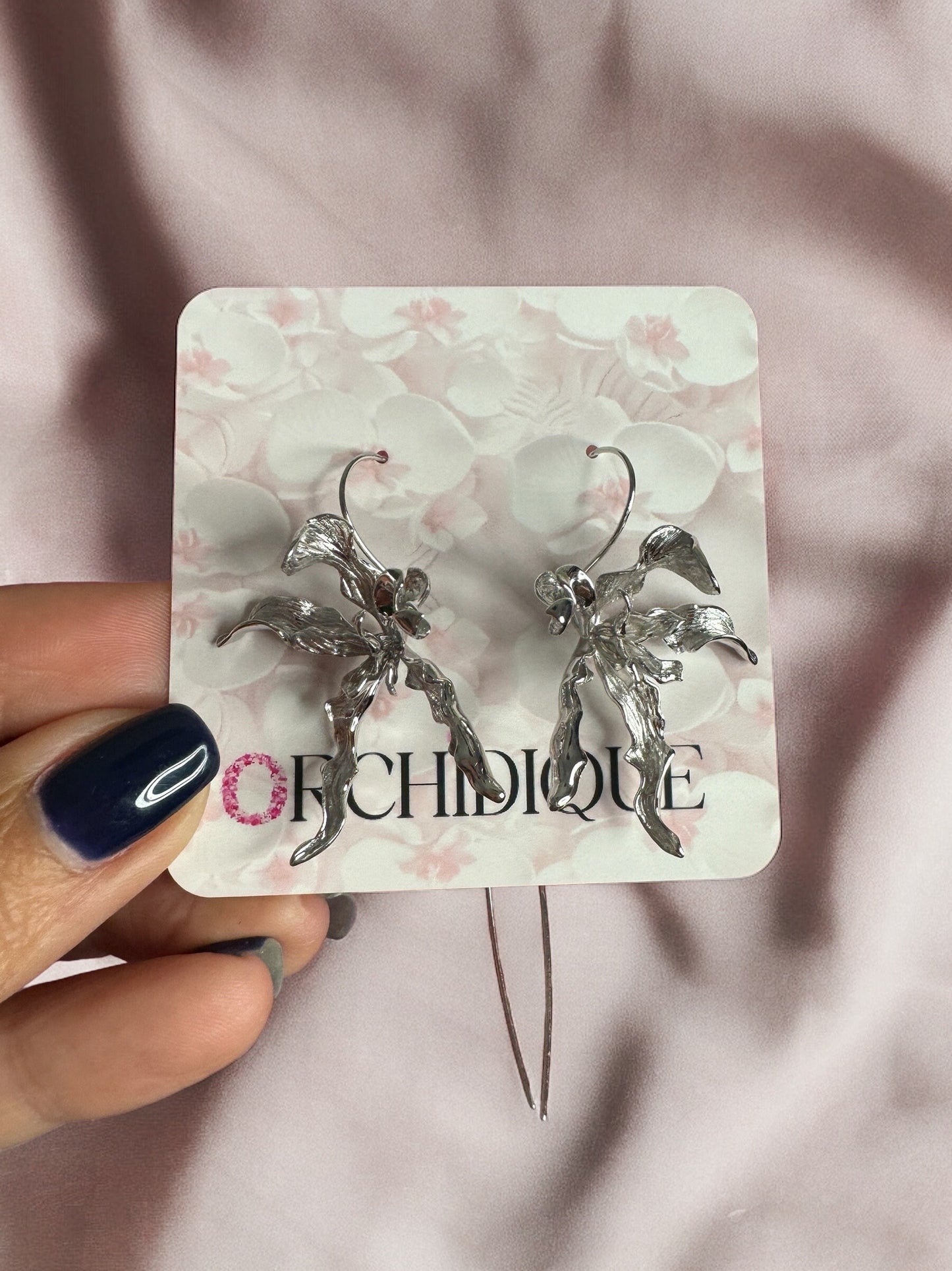 Meticulous: Schomburgkia Silver Orchid Flower Dangle Earrings • Flower Earrings • Sterling Silver Flower Jewelry
