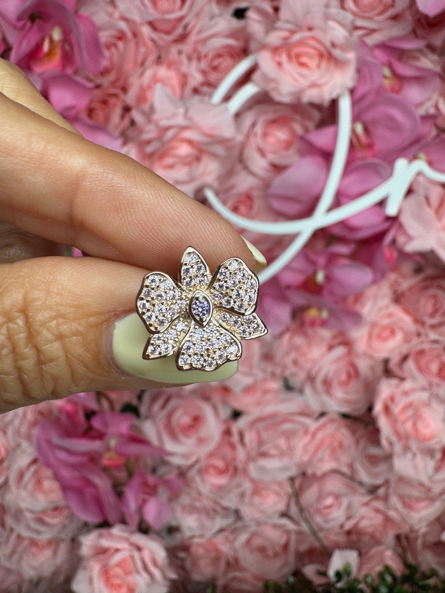 Rose Gold Dendrobium Orchid Earrings • Zircon Sparkle Jewelry • Rose Gold Flower Stud Earrings • Unique Flower Jewelry Gift - Orchidique