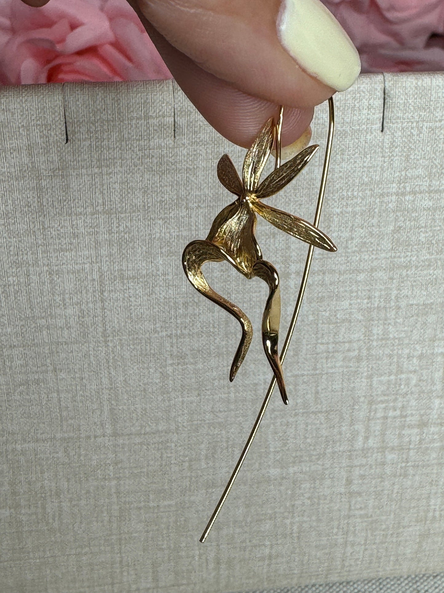 Ghost Orchid Gold Earrings • Ghost Orchid Earrings Dangle • 14K Gold Plated Orchid Jewelry