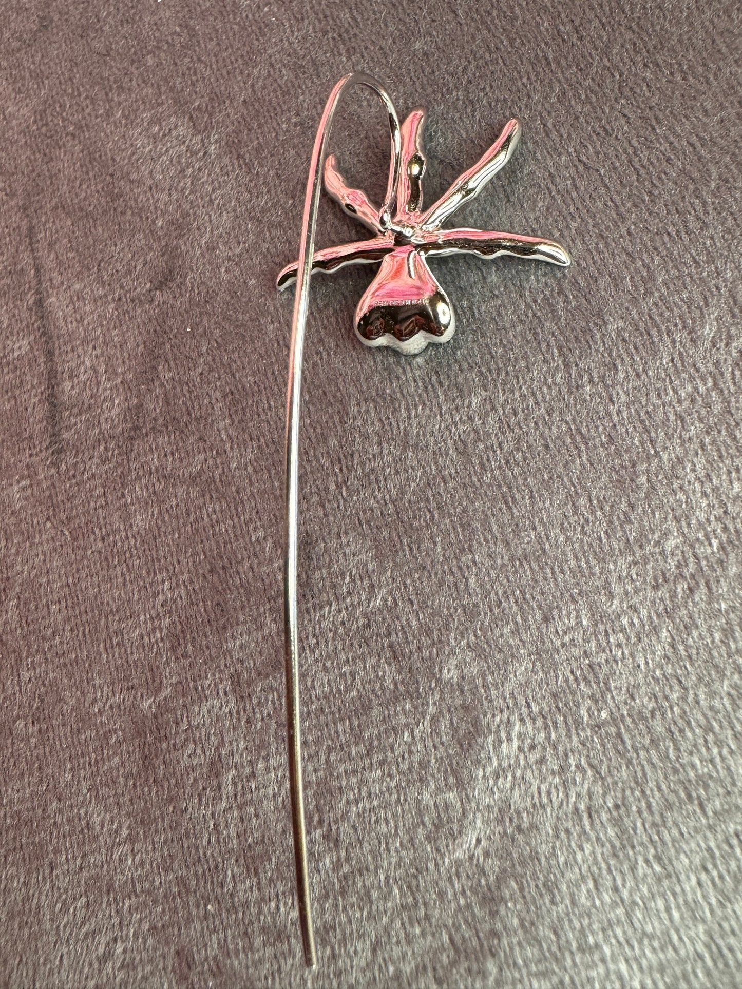 Schomburgkia Silver Orchid Dangle Earrings β’ Sterling Silver Orchid Earrings with Arching Hoop β’ Unique Floral Jewelry