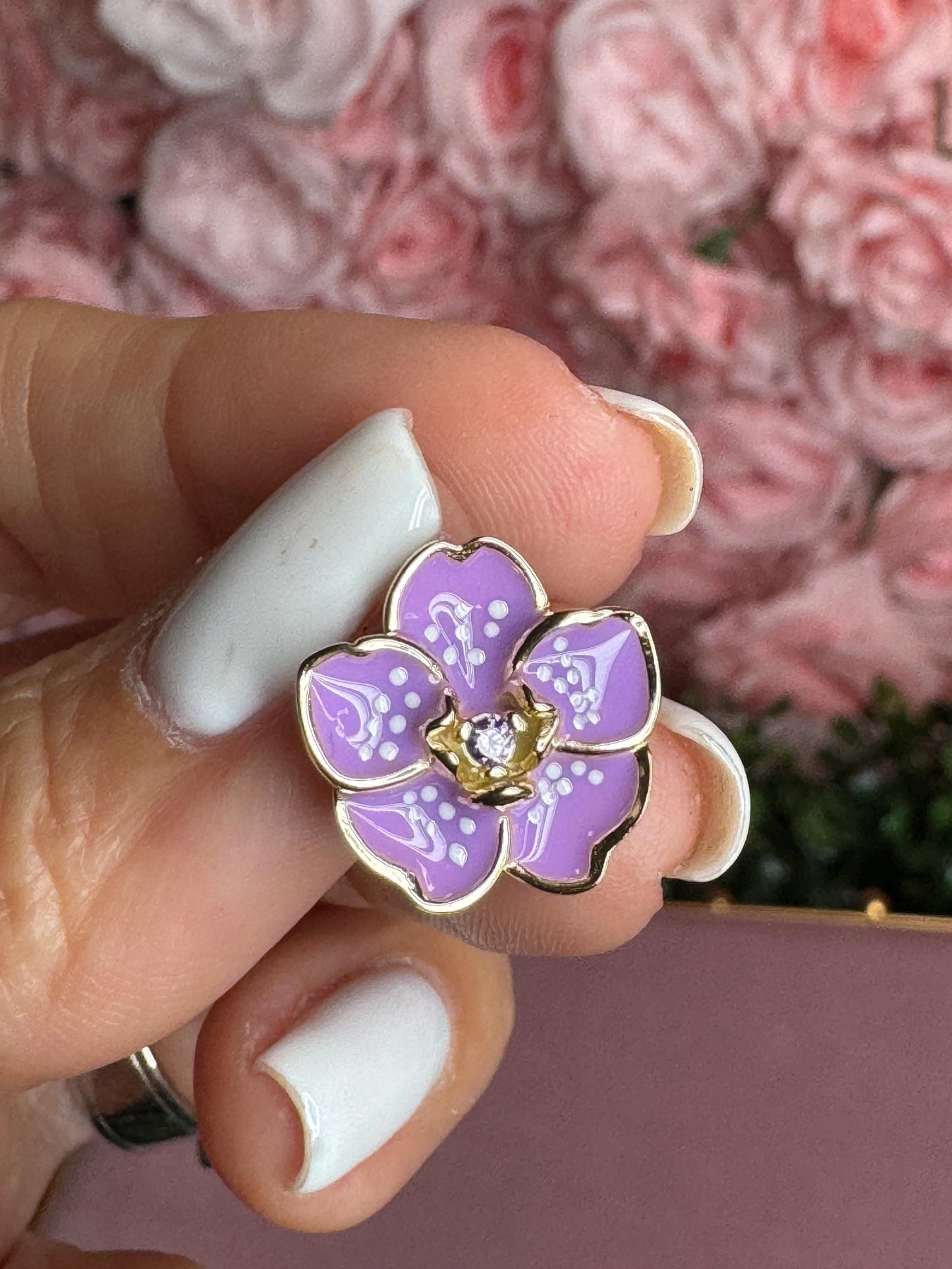 Purple Spotted Thai Vanda: Sterling Silver Vanda Orchid Flower Earrings • Gold Orchid Flower Vanda Cubic Zirconia Studs • Orchid Earrings