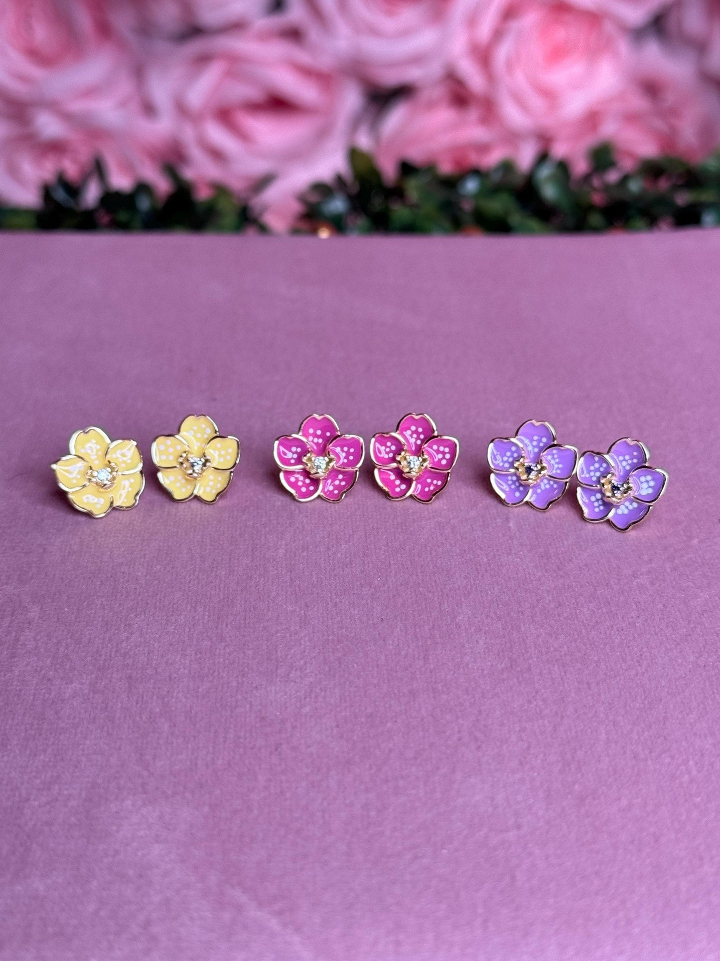 Purple Spotted Thai Vanda: Sterling Silver Vanda Orchid Flower Earrings • Gold Orchid Flower Vanda Cubic Zirconia Studs • Orchid Earrings