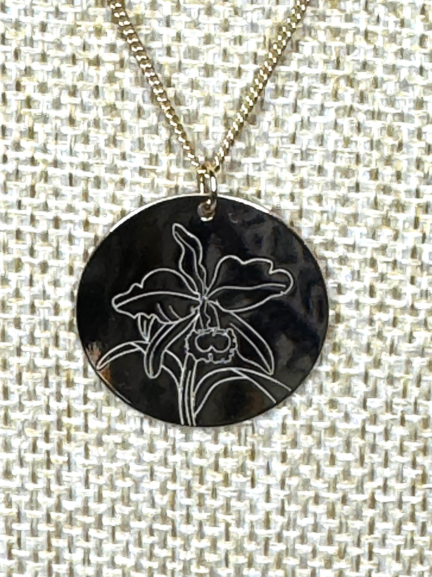 Gold Cattleya Disc Orchid and Birthstone Necklace Set • 14k Gold Plated Orchid Charm • Flower Pendant Necklace • Adjustable S925 Necklace