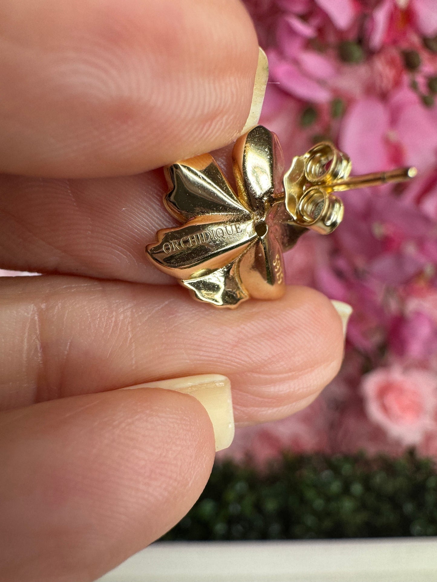 Vanda Pink Joaquim Orchid- Inspired Earrings β’ White Orchid Enamel with Cubic Zircon β’ Gold Stud Earrings β’ Orchid Earrings