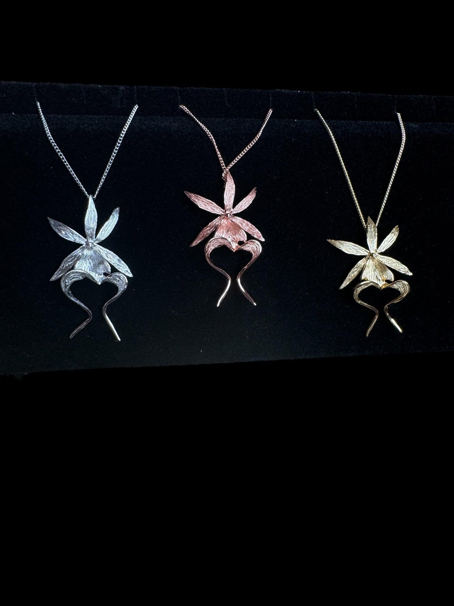 Ghost Orchid Silver Pendant Necklace • Orchid Adjustable Chain Set • White Gold Jewelry Set