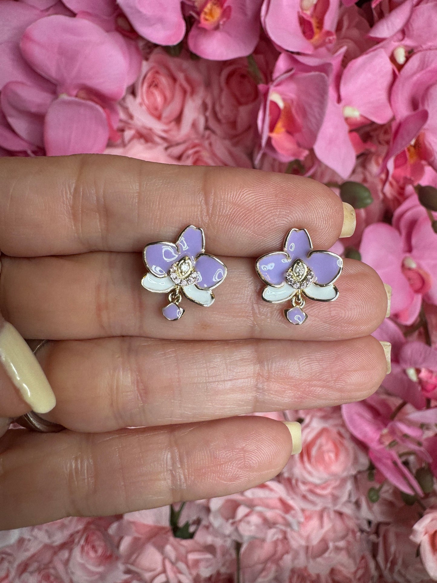 Purple Phalaenopsis Orchid Stud Earrings –Inspired by my “Cutie” flower • Orchid Flower Earrings • Sterling Silver Gold Plated Studs