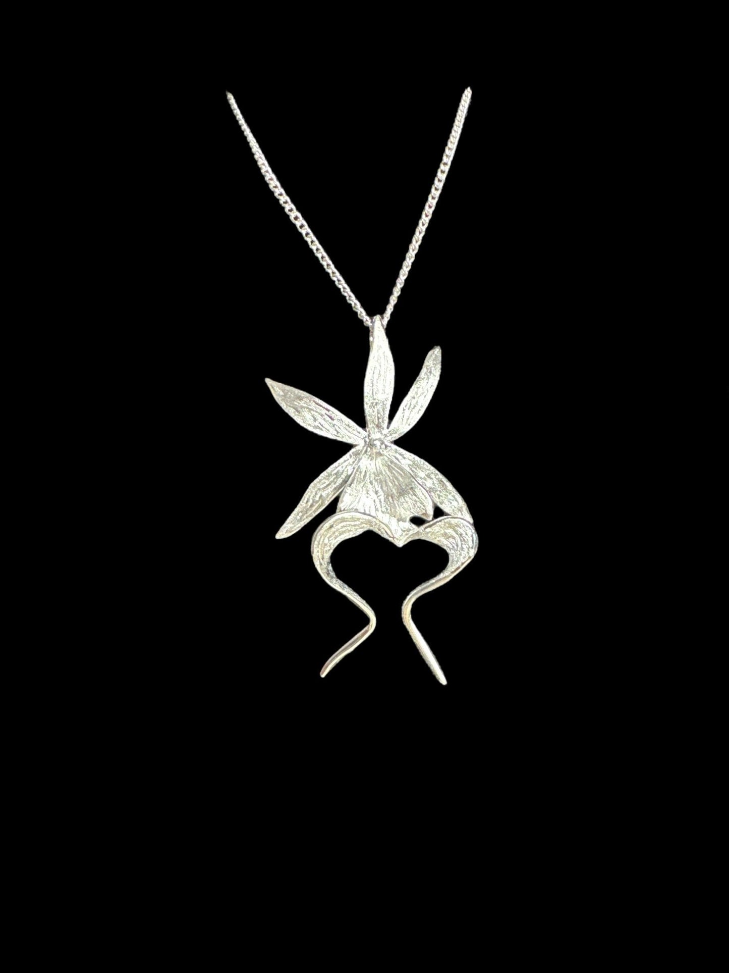 Ghost Orchid Silver Pendant Necklace • Orchid Adjustable Chain Set • White Gold Jewelry Set