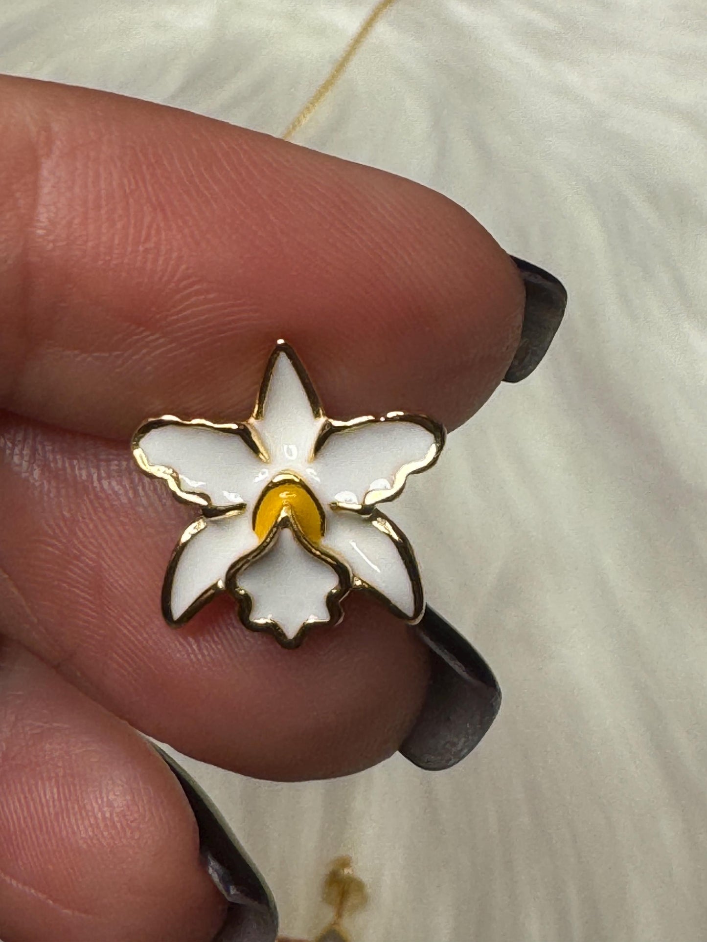 White and Yellow Queens : Cattleya Enamel Orchid Jewelry Set • Gold Orchid Earrings with Necklace and Pendant Set • Unique Orchid Jewelry