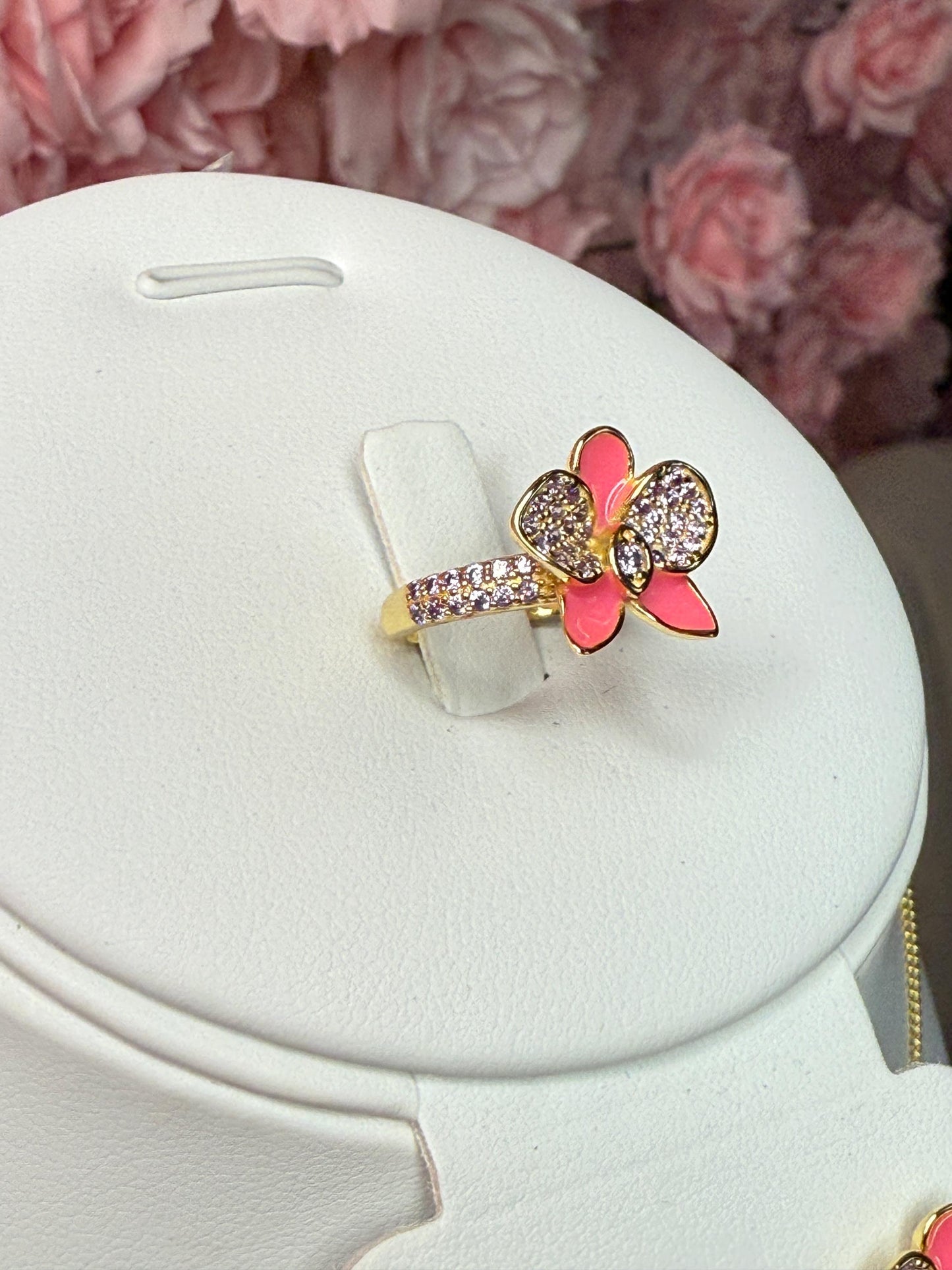 Black Phalaenopsis Orchid Flower Jewelry Set β’ Gold Flowers Studs β’ Orchid Flower Pendant Necklace β’ Orchid Ring β’ Whispers Glow Collection