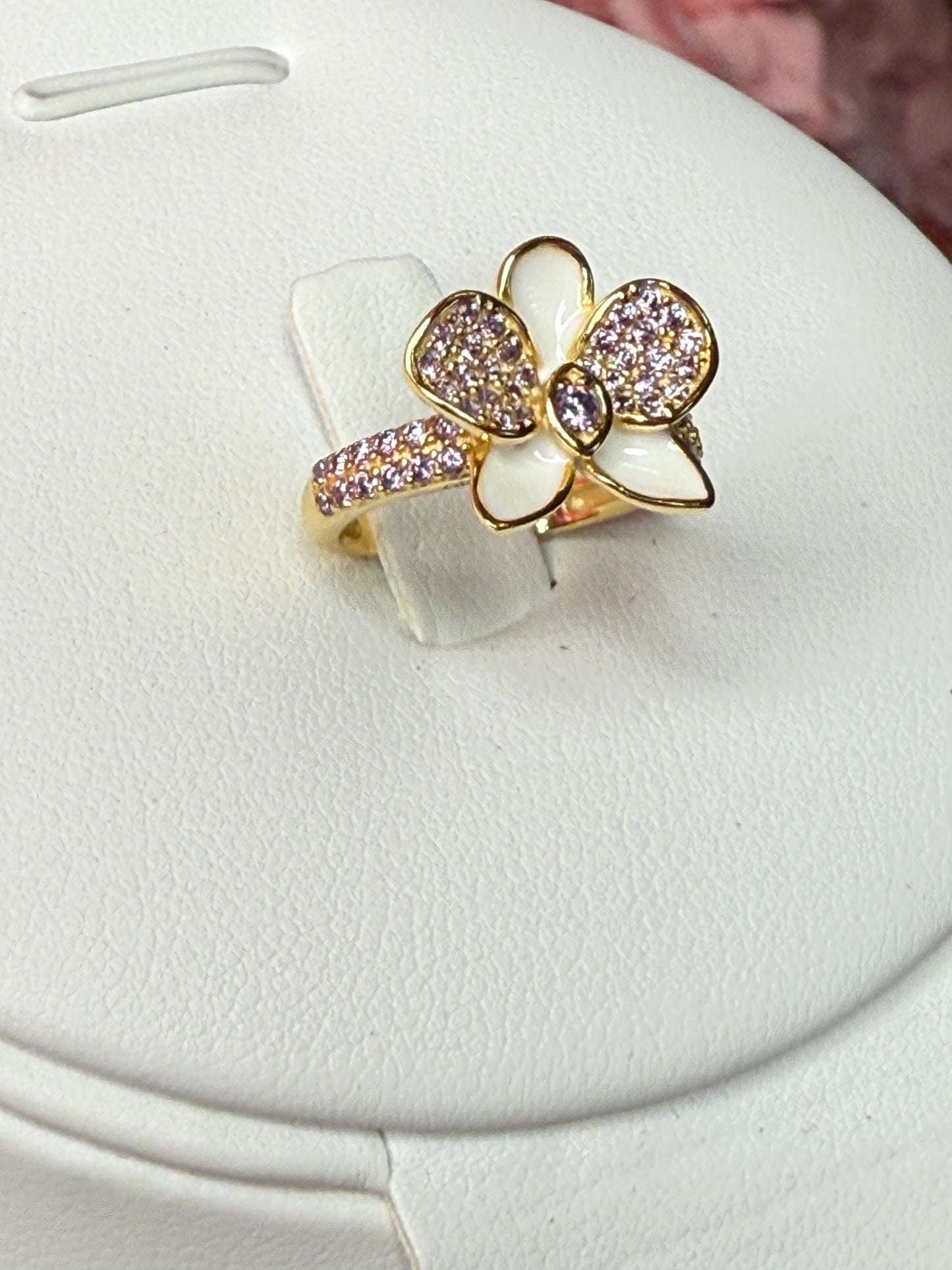 White Phalaenopsis Orchid Flower Jewelry Set • Gold Flowers Studs • Orchid Flower Pendant Necklace • Orchid Ring • Whispers Glow Collection
