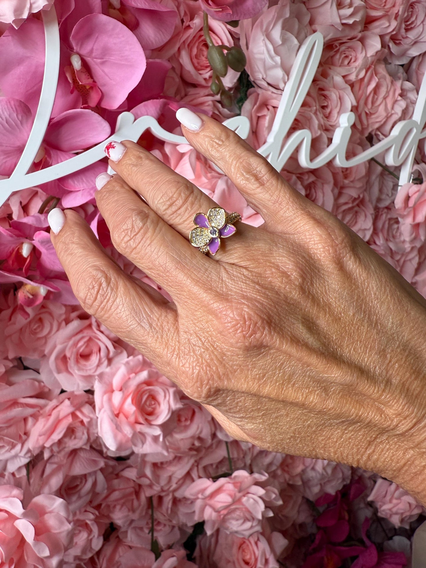 Purple Phalaenopsis Orchid Flower Jewelry Set β’ Gold Flowers Studs β’ Orchid Flower Pendant Necklace β’ Orchid Ring β’ Whispers Glow Collection