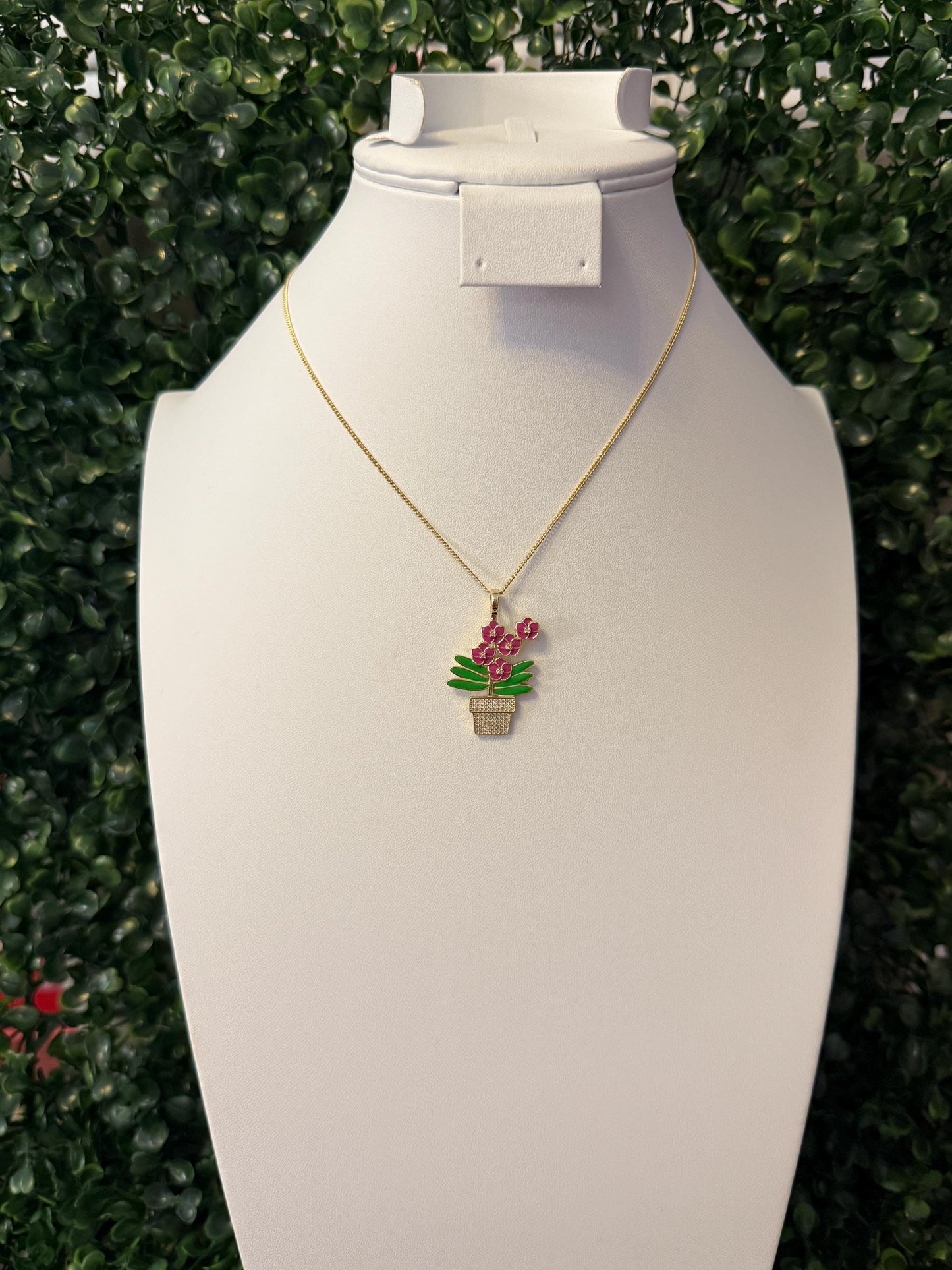 Flower Vanda Potted Plant Orchid Necklace • Orchid Choker • Orchid Pendant