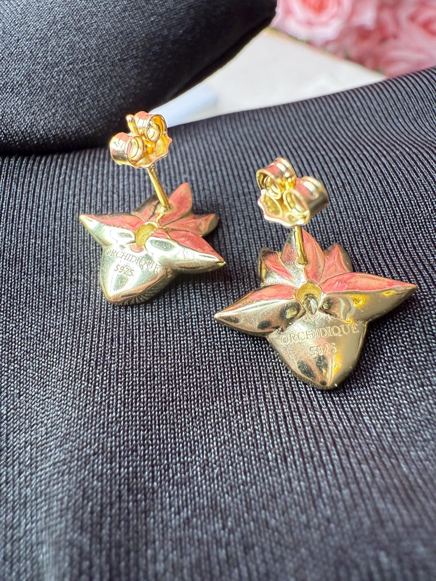 Catasetum Orchid Jewelry β’ 14k Gold Orchid Necklace β’ Orchid Earrings β’ Unique Jewelry β’ Gift for Her β’ Ctsm Gold Taiwan inspired Studs