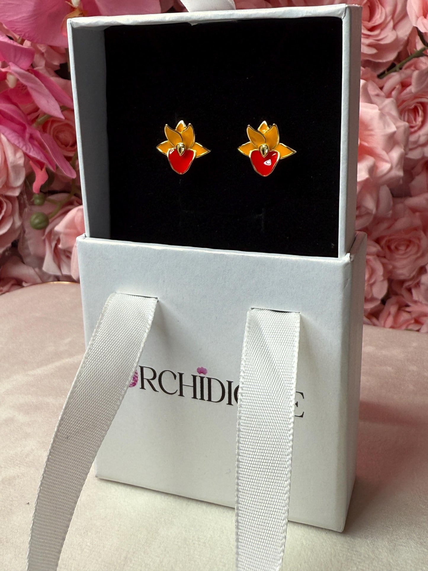 Catasetum Orchid Jewelry β’ 14k Gold Orchid Necklace β’ Orchid Earrings β’ Unique Jewelry β’ Gift for Her β’ Ctsm Gold Taiwan inspired Studs