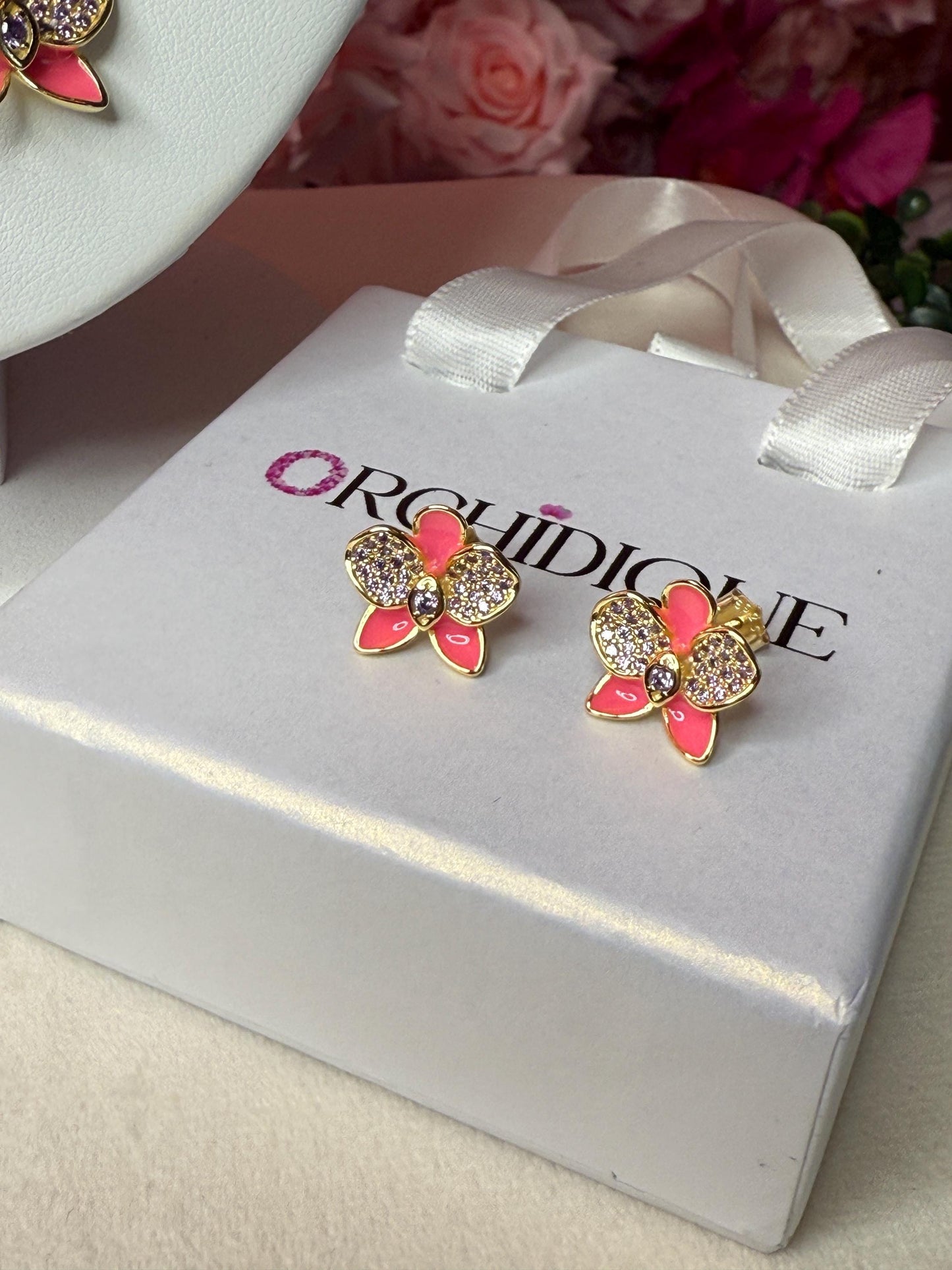 Black Phalaenopsis Orchid Flower Jewelry Set β’ Gold Flowers Studs β’ Orchid Flower Pendant Necklace β’ Orchid Ring β’ Whispers Glow Collection