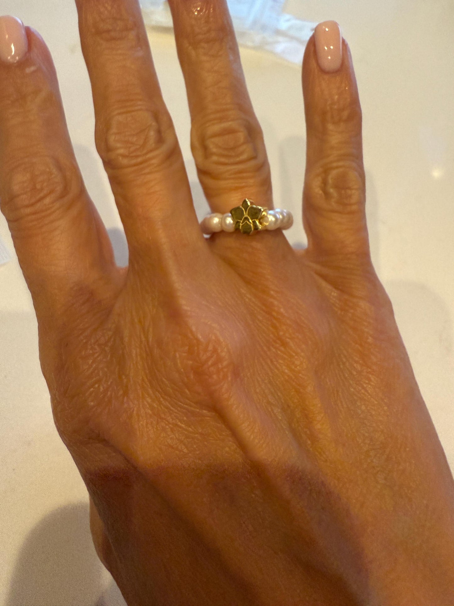 Pearl Orchid Ring: Stackable Ring • Pearl Ring • Orchid Flower Ring