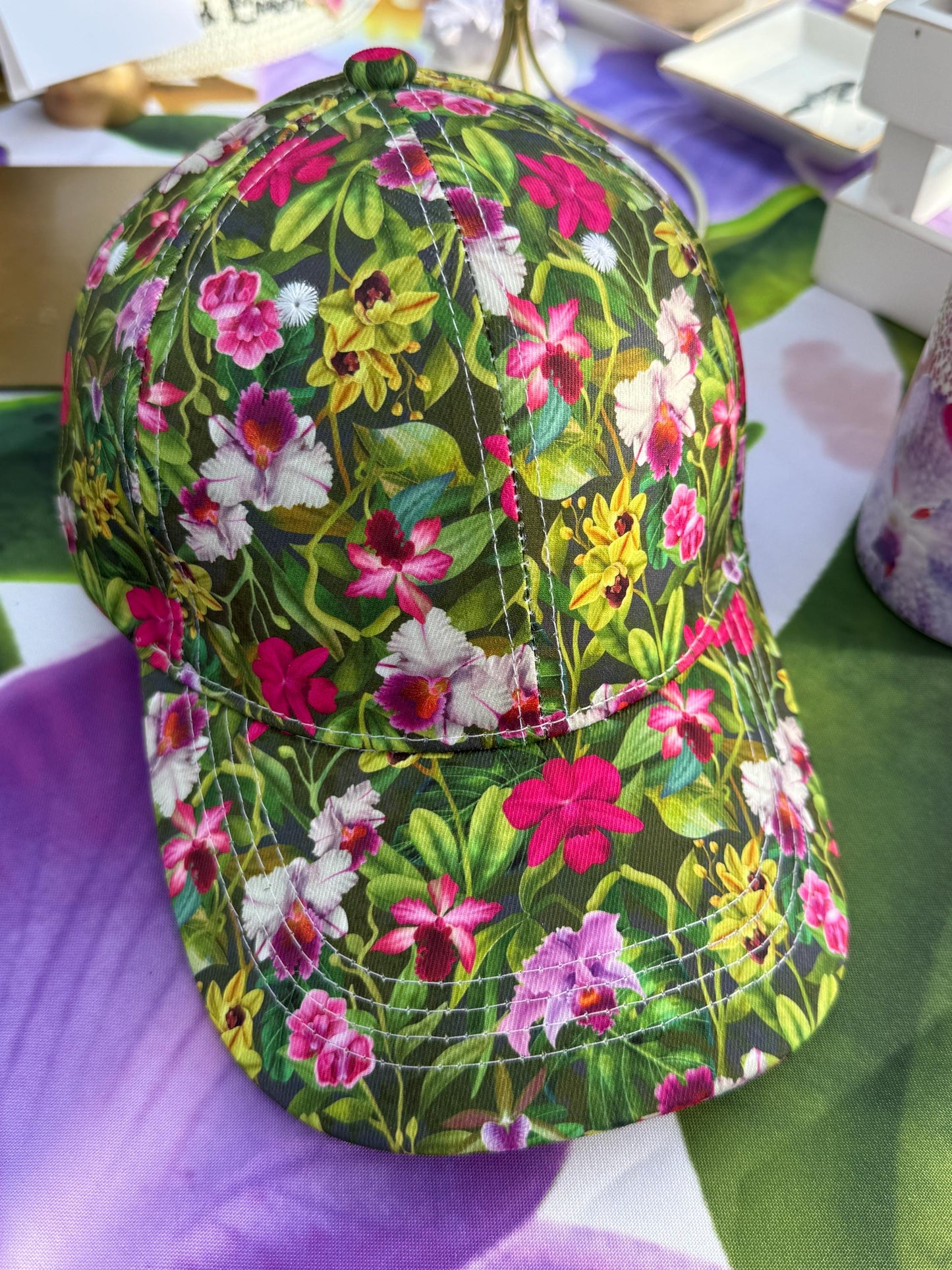 Cattleya Lover's Baseball Hat - Tropical Orchid Embroidered Baseball Cap, Adjustable