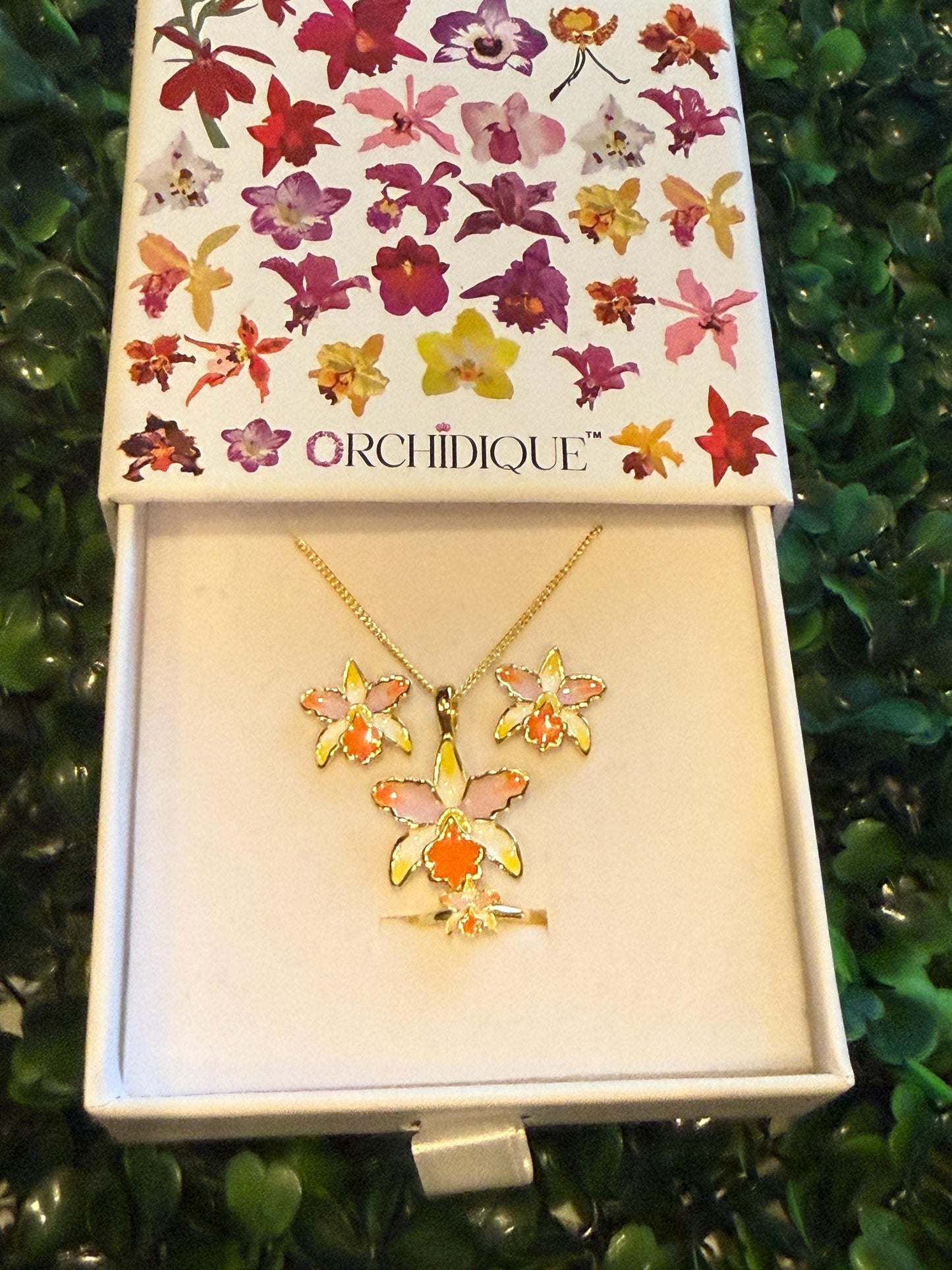 Cattleya Amazing Thailand-inspired Orchid Jewelry Set • 14k Gold Orchid Choker Necklace, Earrings, Ring • La Colombiana Inspired Collection