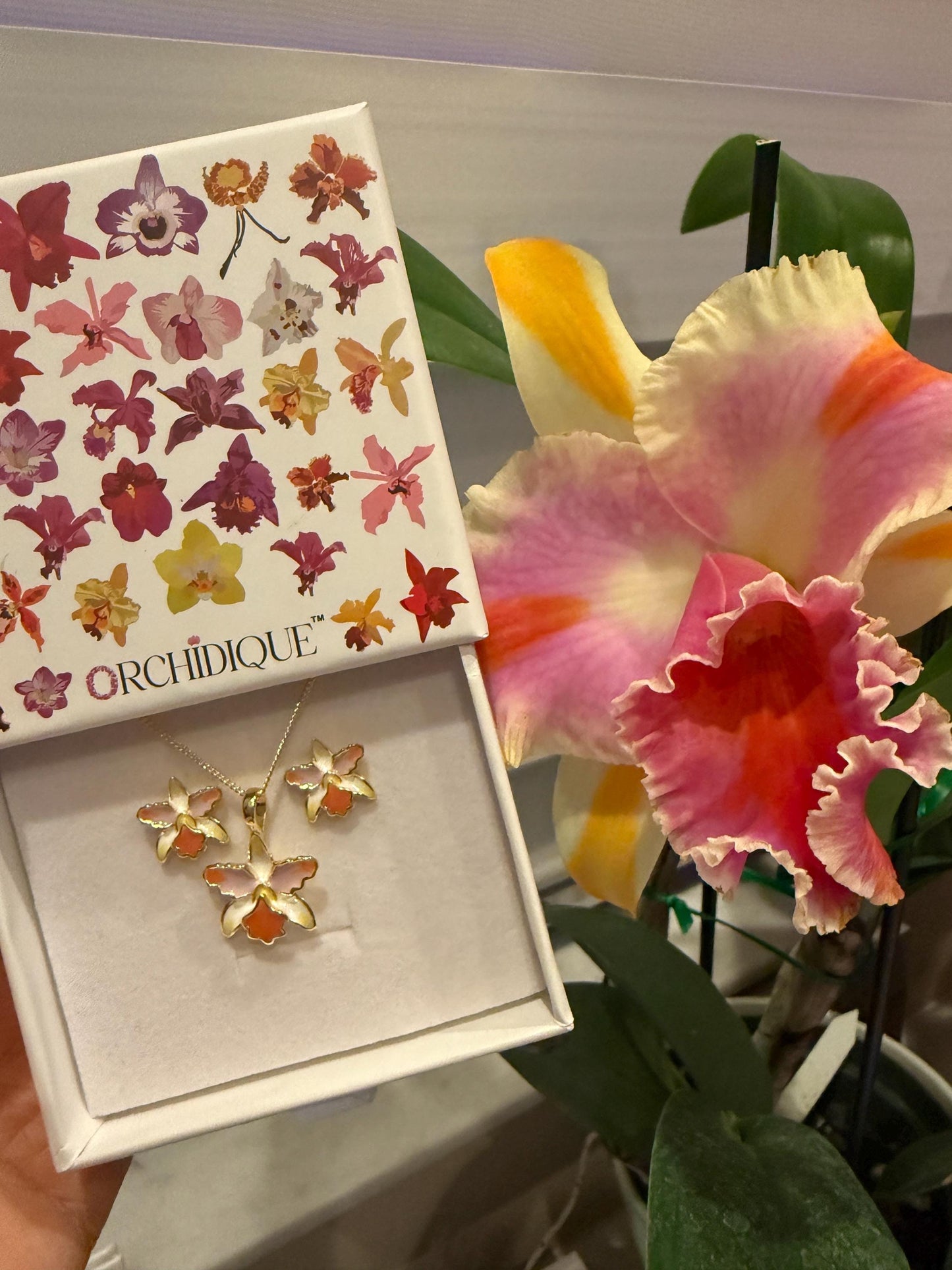 Cattleya Amazing Thailand-inspired Orchid Jewelry Set • 14k Gold Orchid Choker Necklace, Earrings, Ring • La Colombiana Inspired Collection
