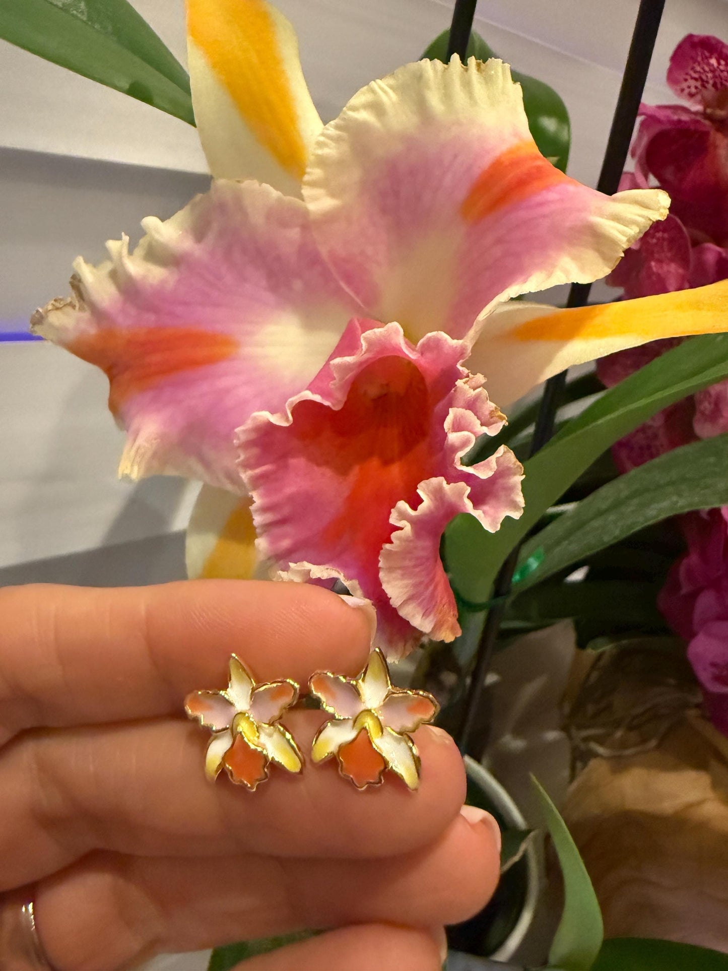 Cattleya Amazing Thailand-inspired Orchid Jewelry Set • 14k Gold Orchid Choker Necklace, Earrings, Ring • La Colombiana Inspired Collection