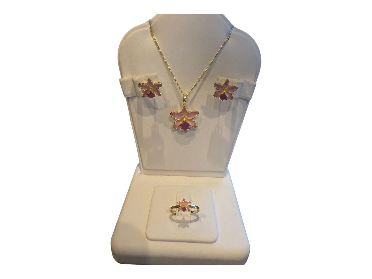 Cattleya Pink Sian Orchid Jewelry Set β’ 14k Gold Orchid Choker Necklace β’ Orchid Earrings β’ Orchid Ring β’ La Colombiana Inspired Collection