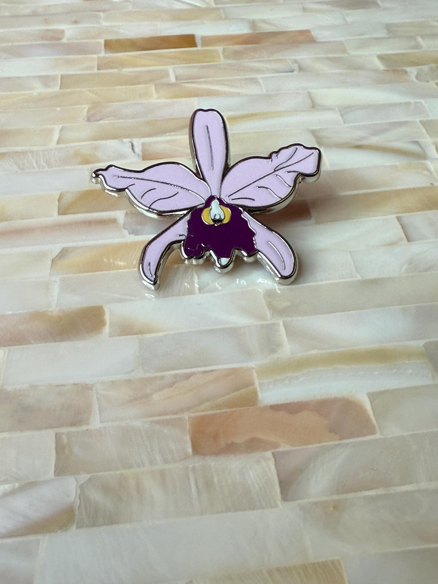 Plant Enamel Pin- Cattleya Walkeriana Orchid Flower Enamel Pin β’ Floral Pin Collector Item β’ Orchid Charm β’ Pins and Badges