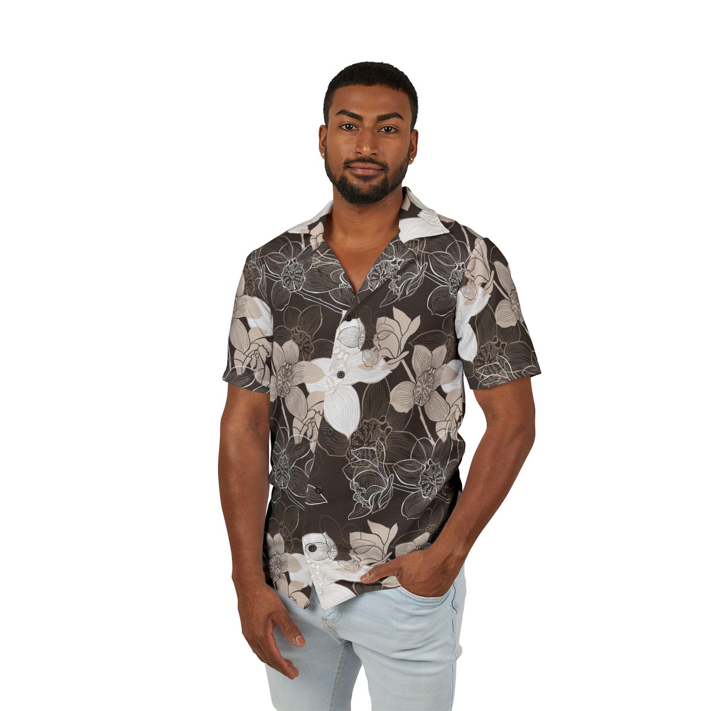 Brown Orchid Hawaiian Shirt • Men's Summer Shirt • Vacation Vibes • Floral Print