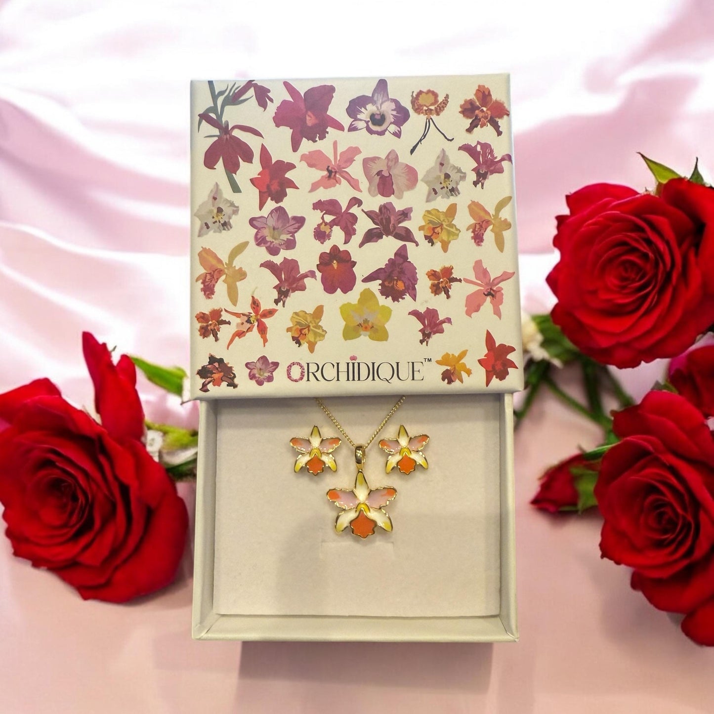 Cattleya Amazing Thailand-inspired Orchid Jewelry Set • 14k Gold Orchid Choker Necklace, Earrings, Ring • La Colombiana Inspired Collection