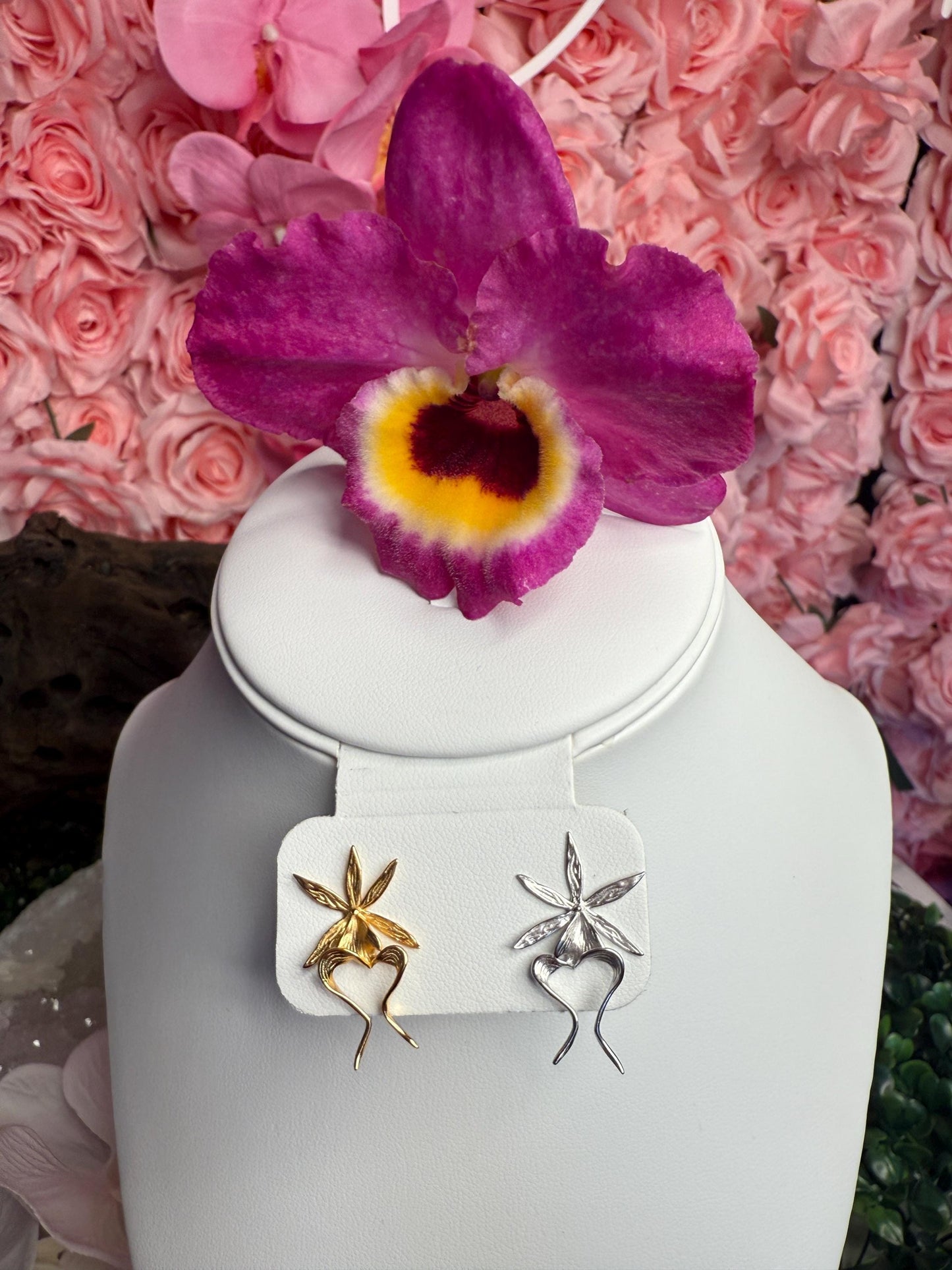 Ghost Orchid Silver Earrings Studs: Divergent Duos Collection