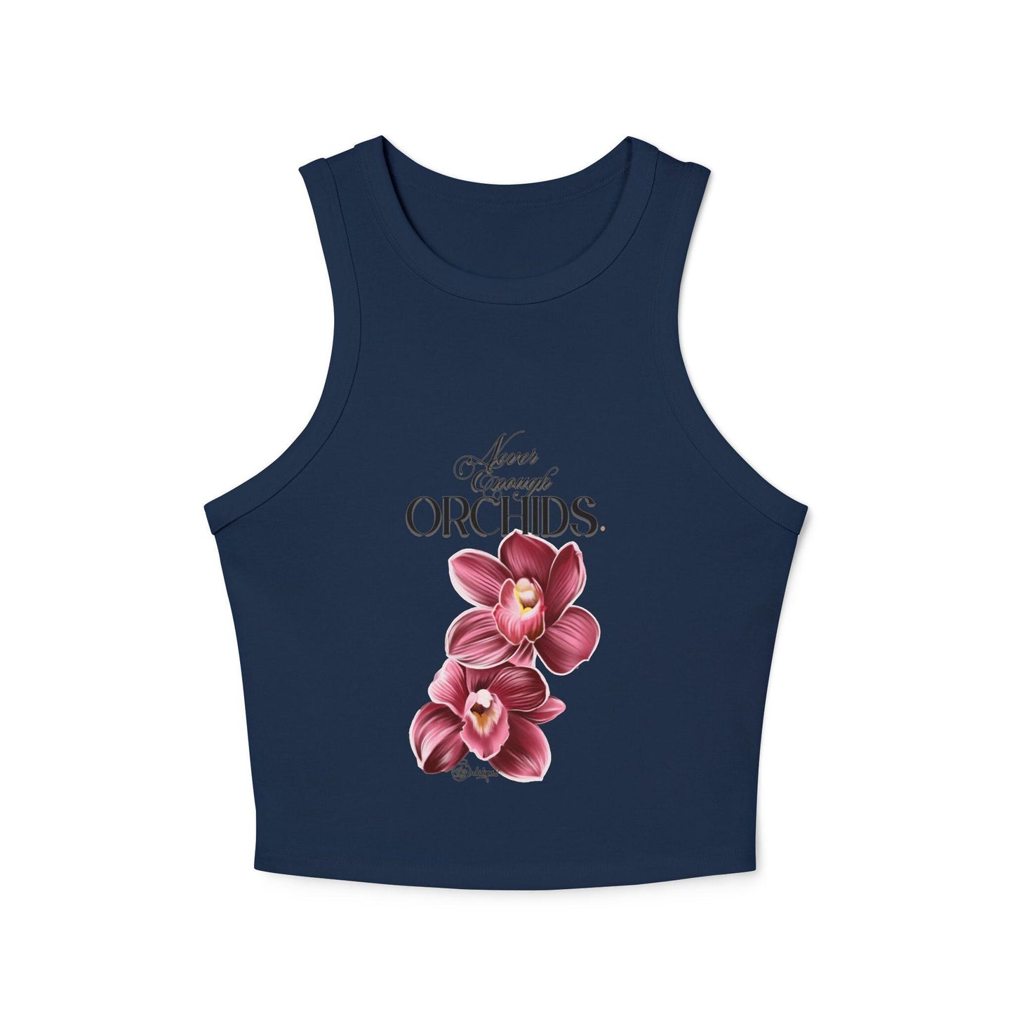 Orchids Print Women's Micro Rib Racer Tank Top, Floral Summer Top, Beachwear, Casual Wear, Gift for Her, Vacation Outfit