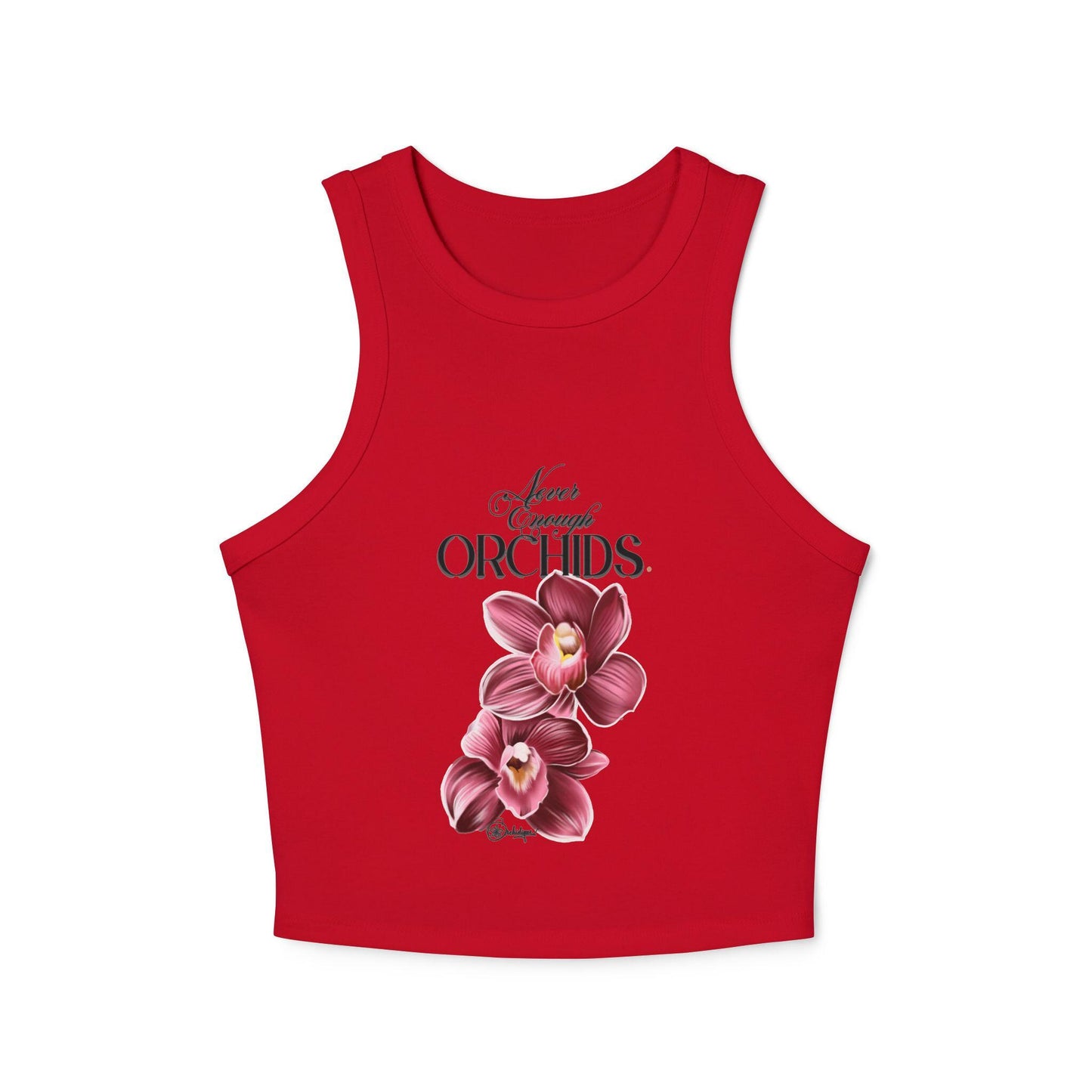 Orchids Print Women's Micro Rib Racer Tank Top, Floral Summer Top, Beachwear, Casual Wear, Gift for Her, Vacation Outfit