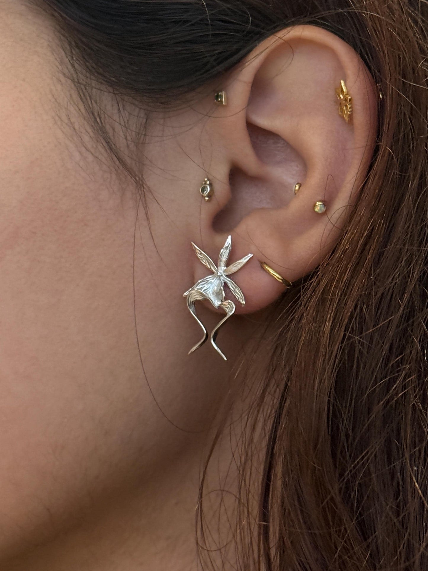 Ghost Orchid Silver Earrings Studs: Divergent Duos Collection