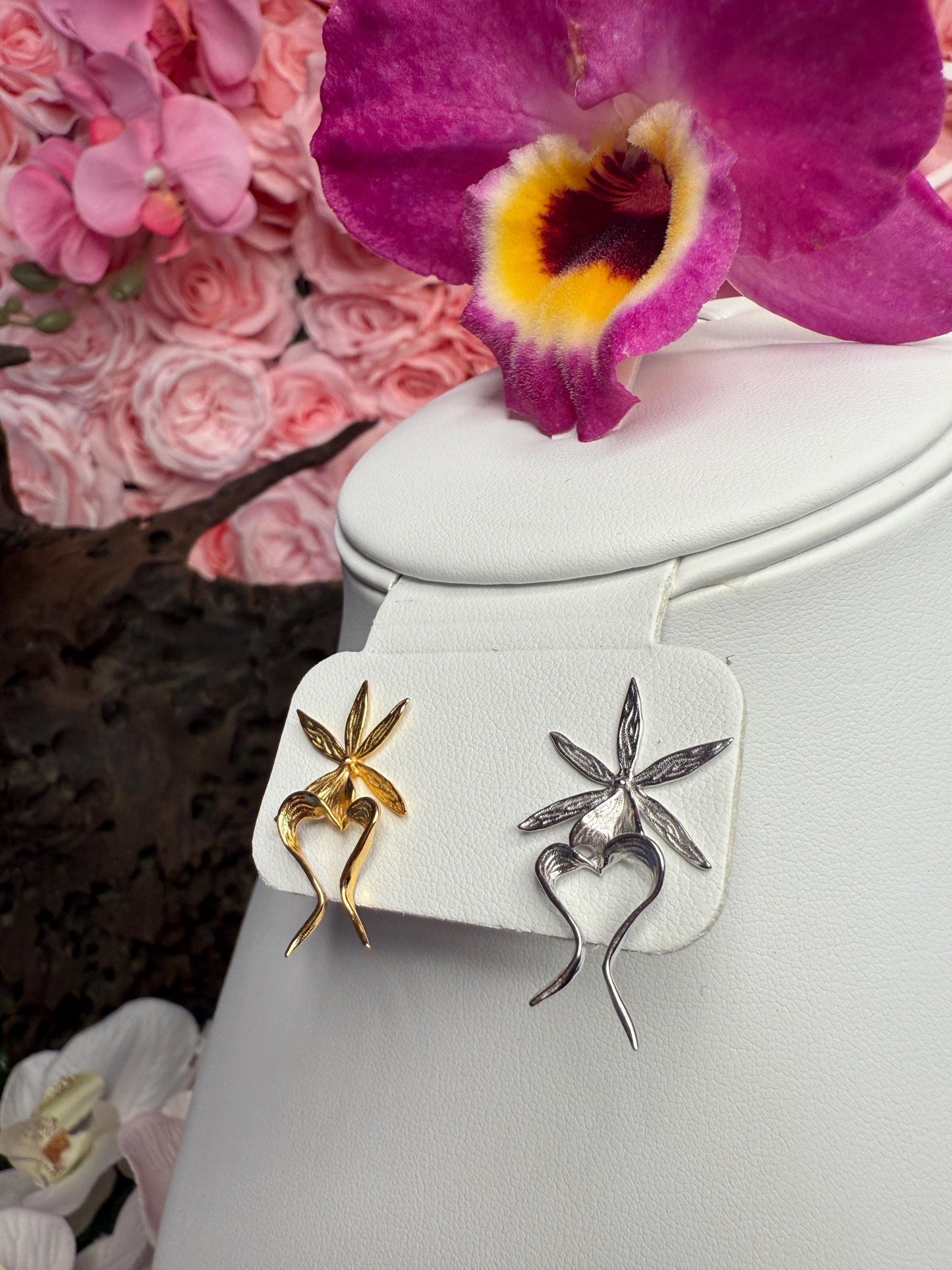 Ghost Orchid Silver Earrings Studs: Divergent Duos Collection