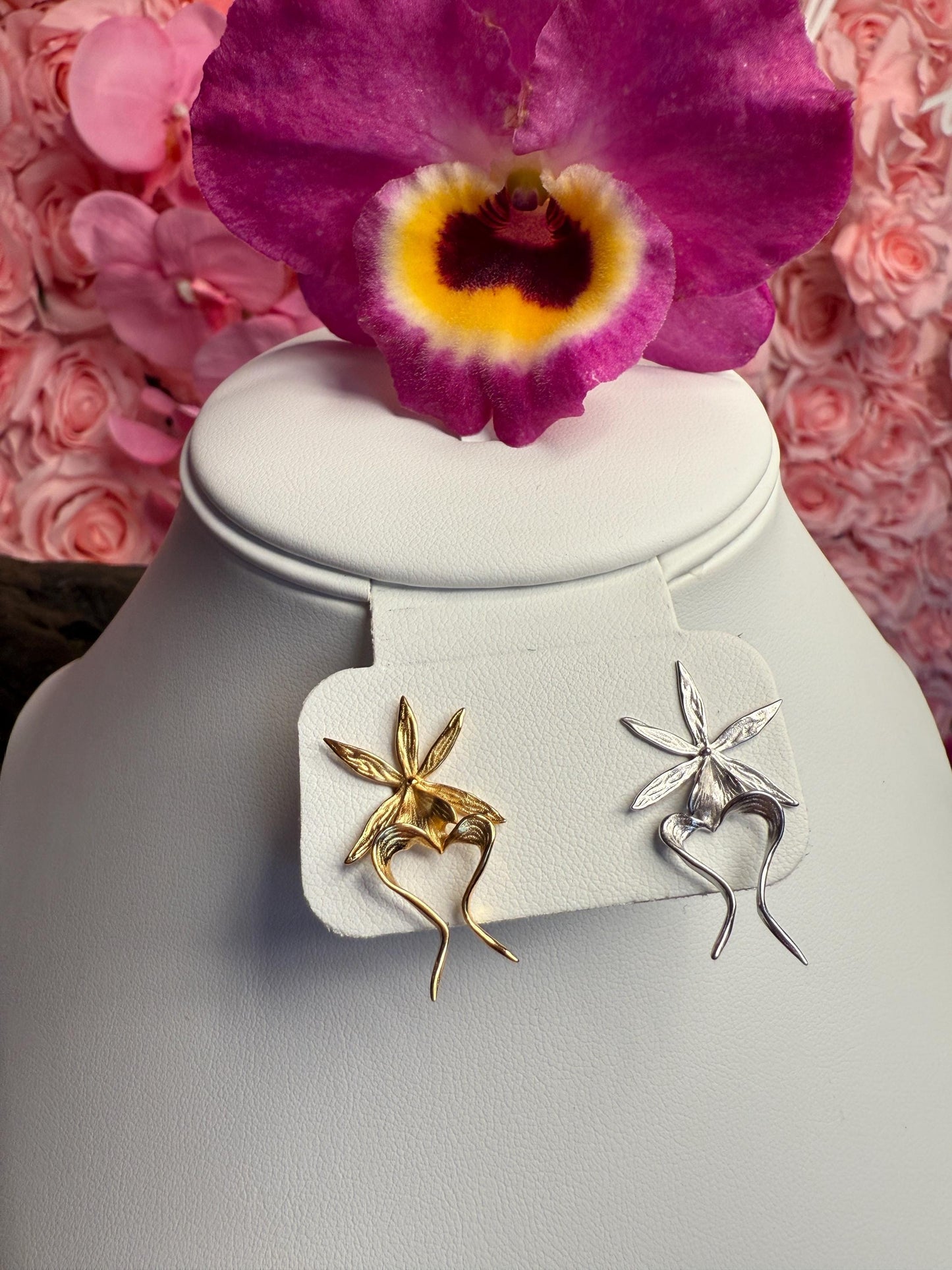 Ghost Orchid Silver Earrings Studs: Divergent Duos Collection