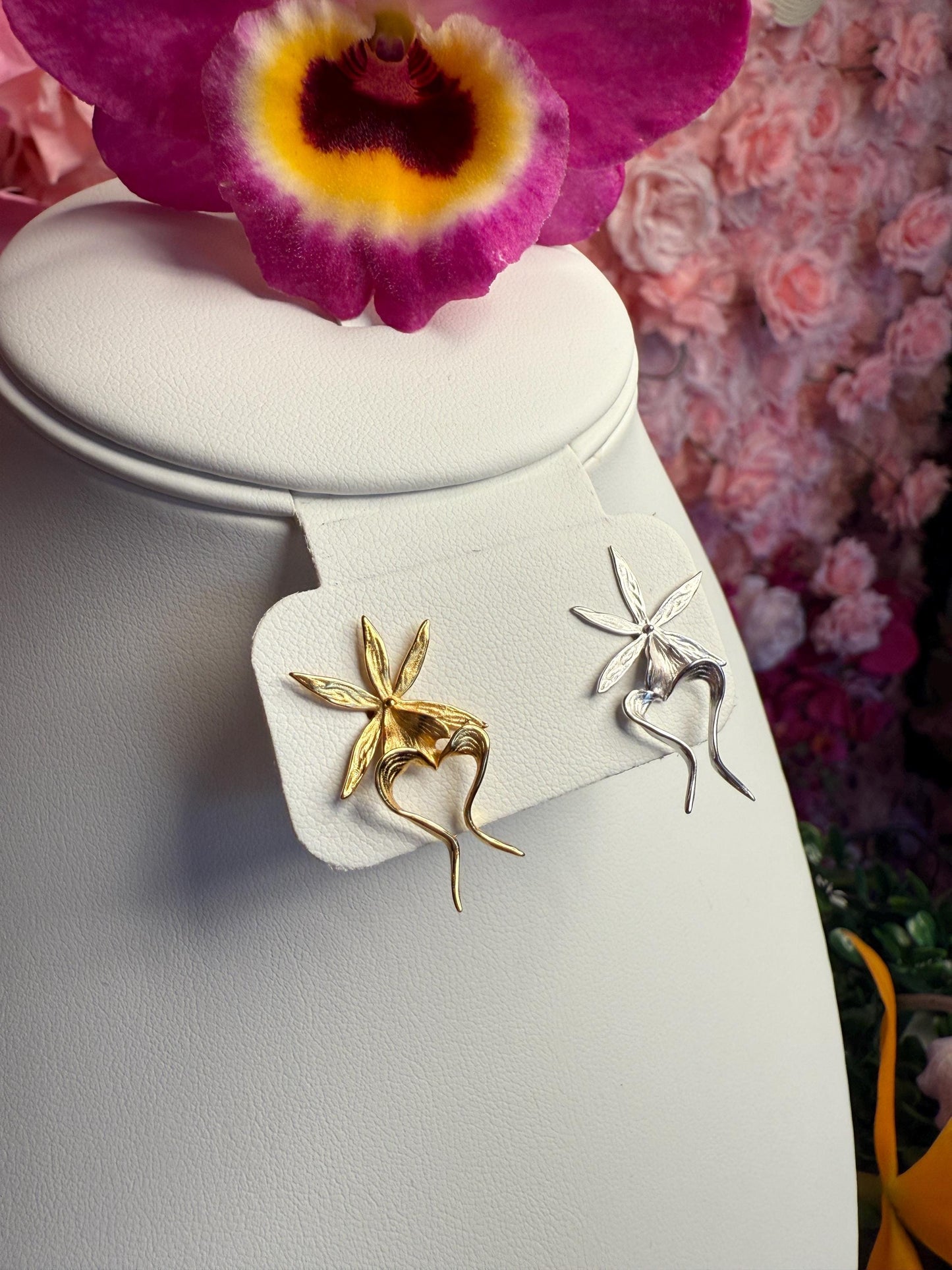 Ghost Orchid Silver Earrings Studs: Divergent Duos Collection