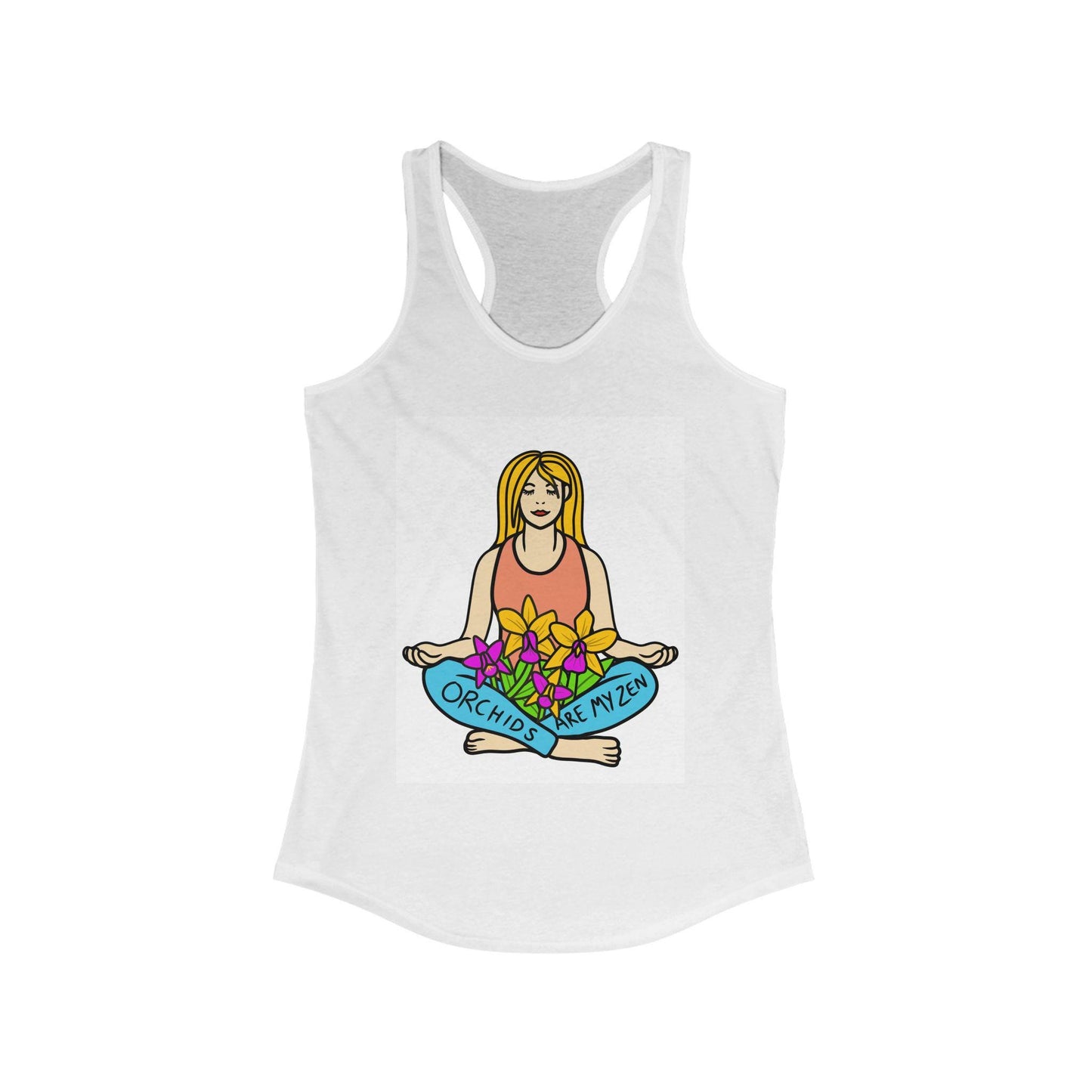 Orchid Embrace Women's Racerback Tank Top, Relaxed Fit, Yoga Apparel, Mindfulness Gift, Summer Workout Shirt, Floral Design