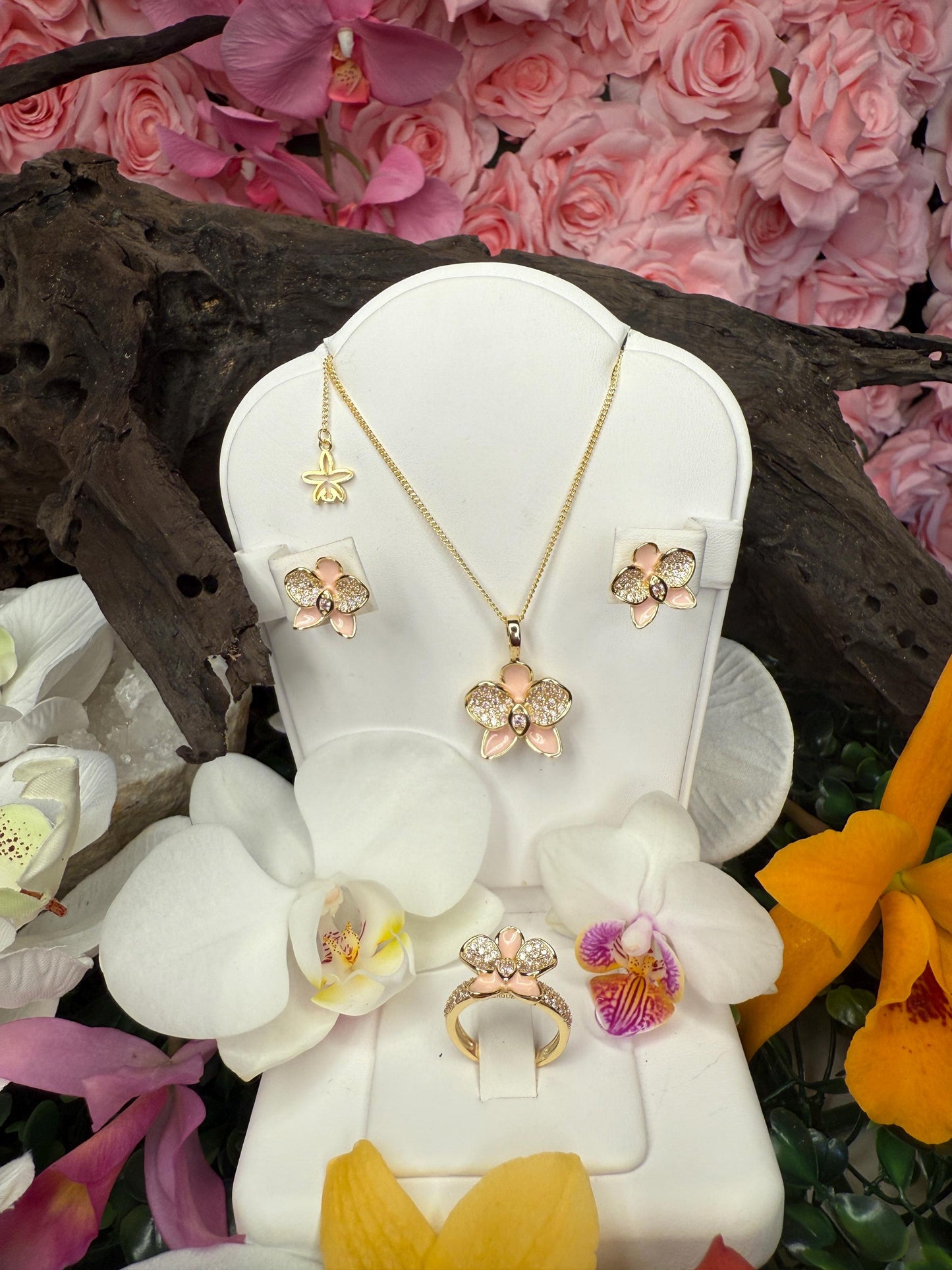Baby Pink Phalaenopsis Orchid Flower Jewelry Set β’ Flowers Studs β’ Orchid Flower Pendant Necklace β’ Orchid Ring β’ Whispers Glow Collection
