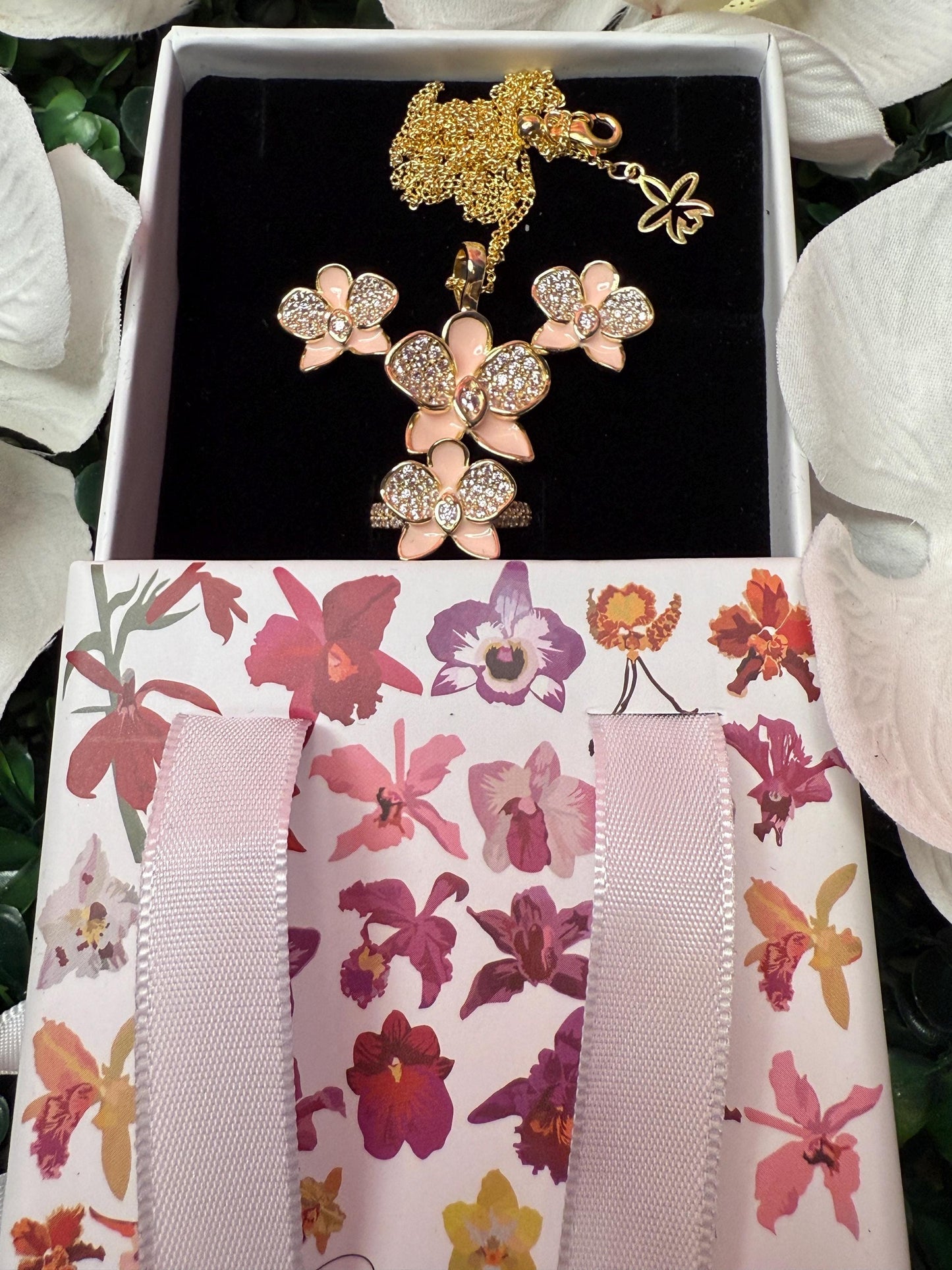 Baby Pink Phalaenopsis Orchid Flower Jewelry Set β’ Flowers Studs β’ Orchid Flower Pendant Necklace β’ Orchid Ring β’ Whispers Glow Collection