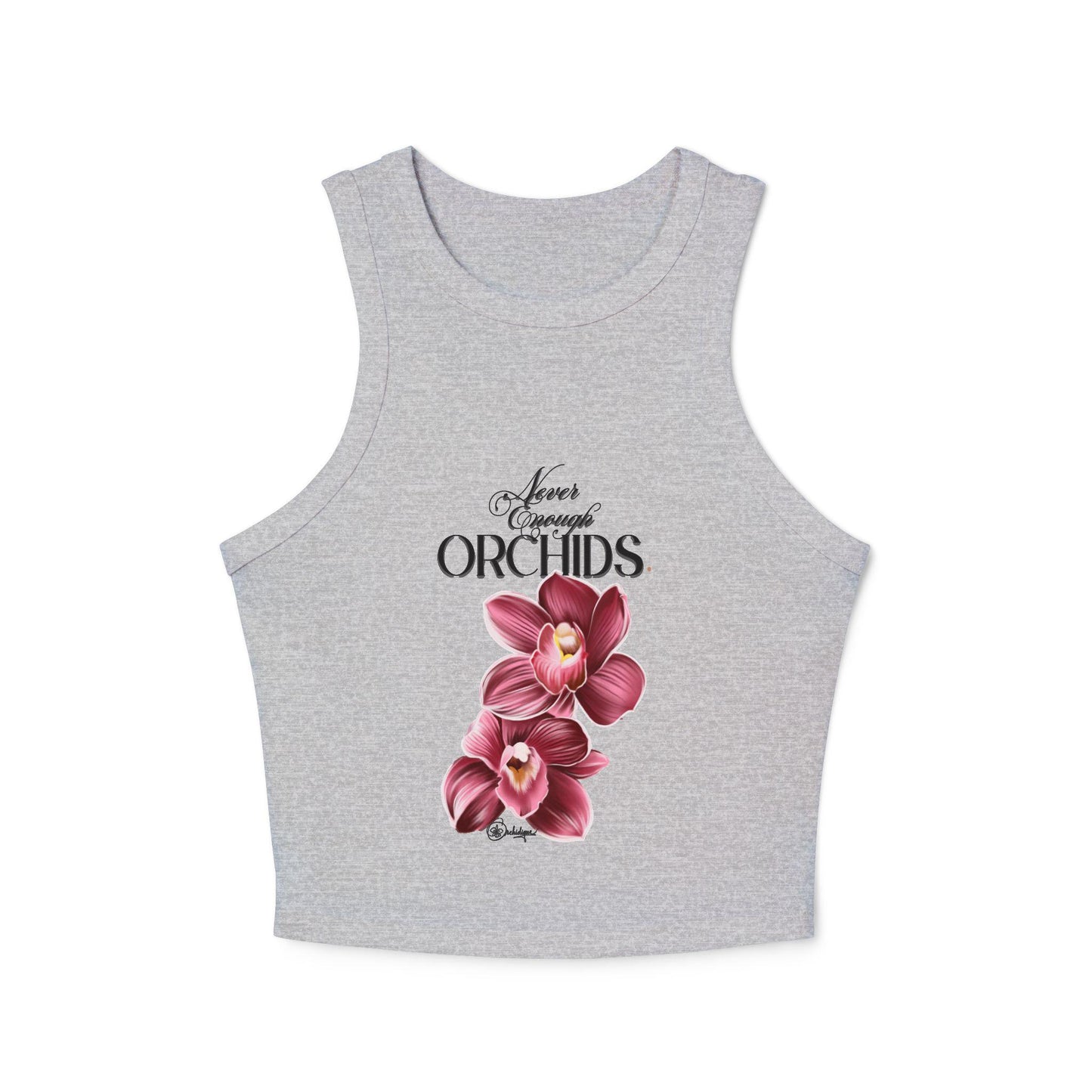 Orchids Print Women's Micro Rib Racer Tank Top, Floral Summer Top, Beachwear, Casual Wear, Gift for Her, Vacation Outfit