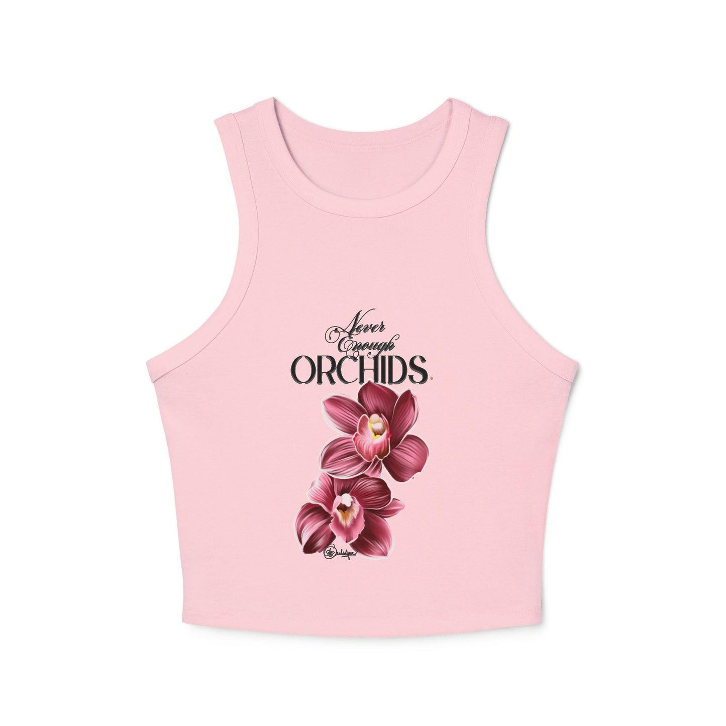 Orchids Print Women's Micro Rib Racer Tank Top, Floral Summer Top, Beachwear, Casual Wear, Gift for Her, Vacation Outfit