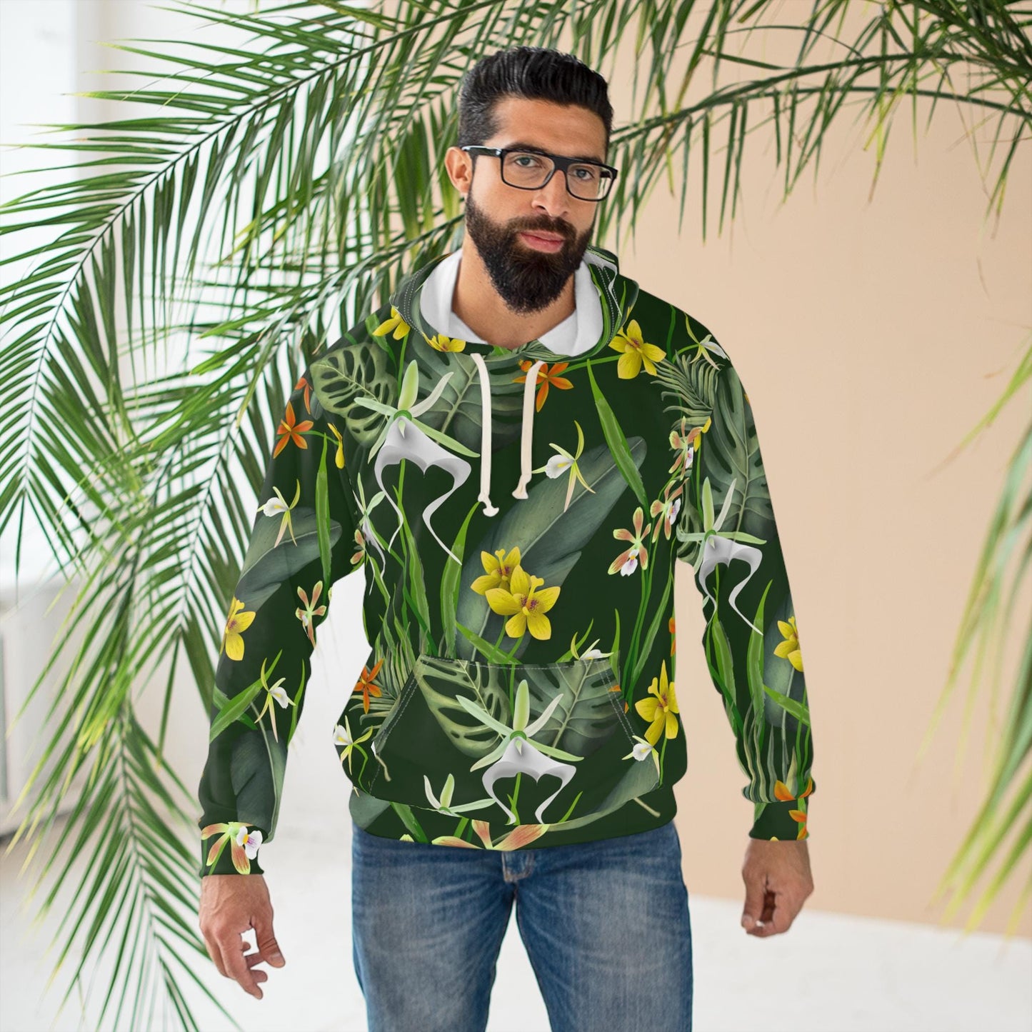 Tropical Floral Unisex Pullover Hoodie, Cozy Casual Wear, Nature Lover Gift, Spring Style, Beach Vibe, Unisex Hoodie