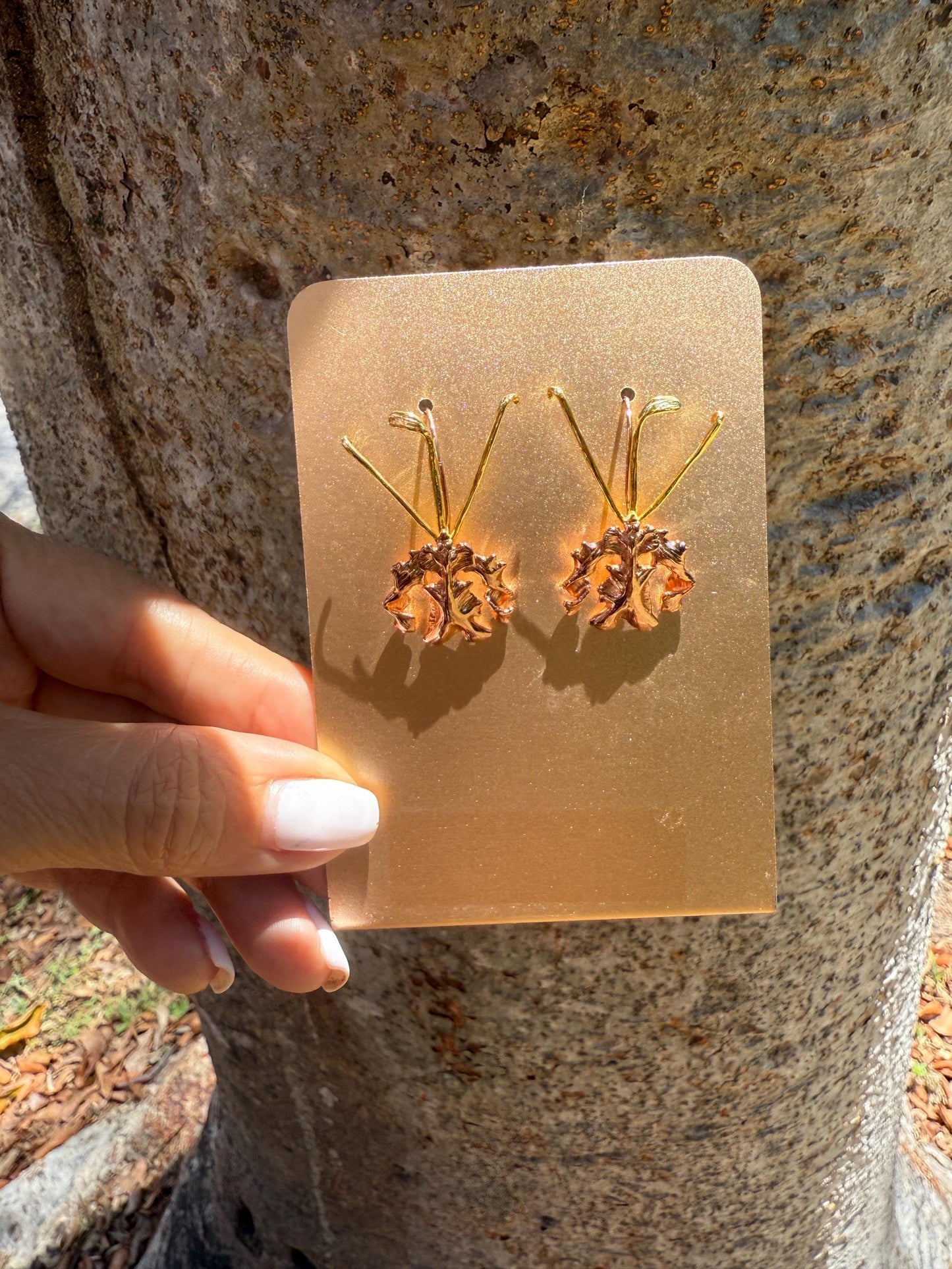 La Mariposa: Two Tone Rose Gold And Gold Orchid Flower Tw Tone Gold and Silver Dangle Earrings • Psychopsis Earrings