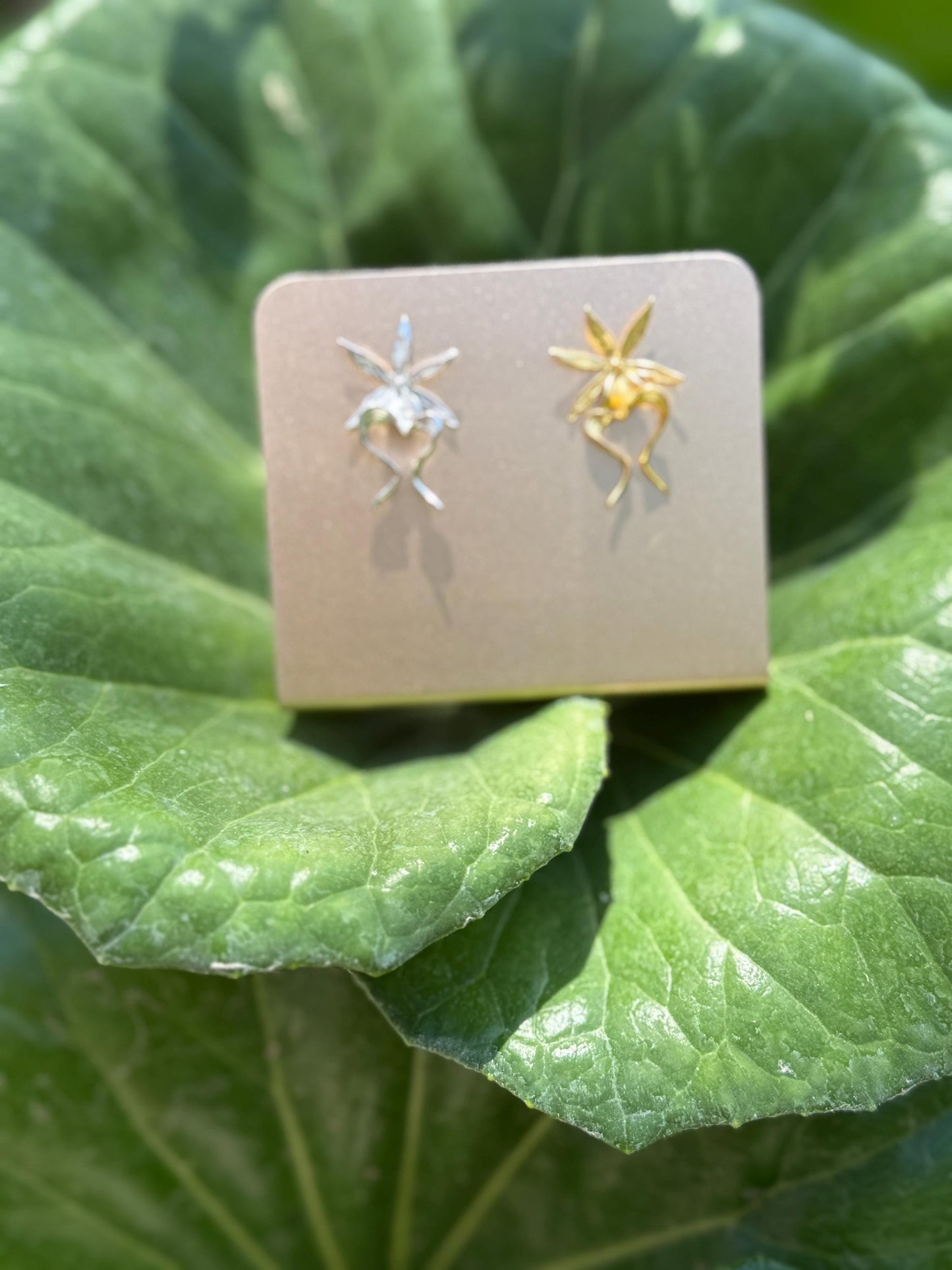 Ghost Orchid Silver Earrings Studs: Divergent Duos Collection
