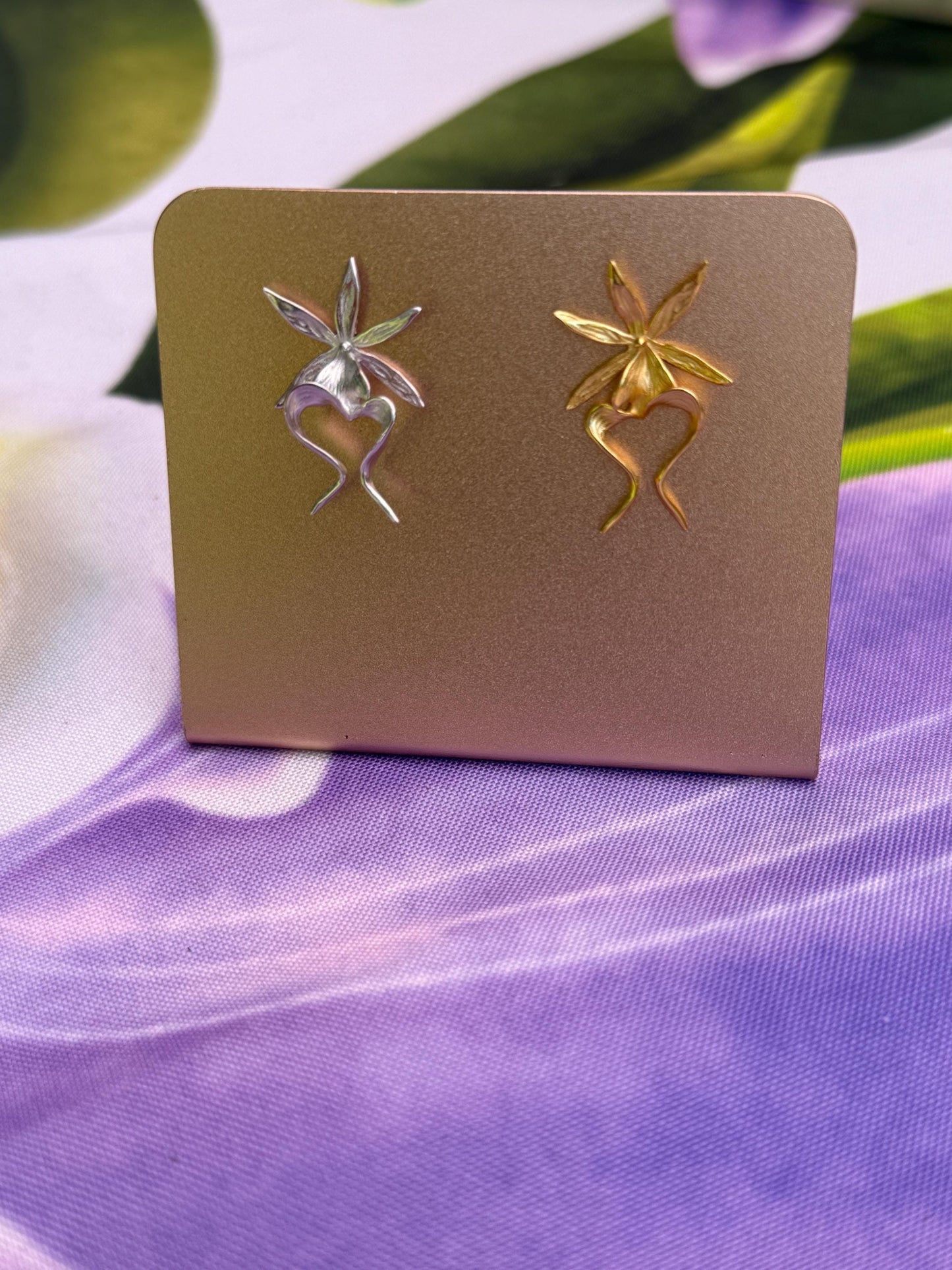 Ghost Orchid Silver Earrings Studs: Divergent Duos Collection