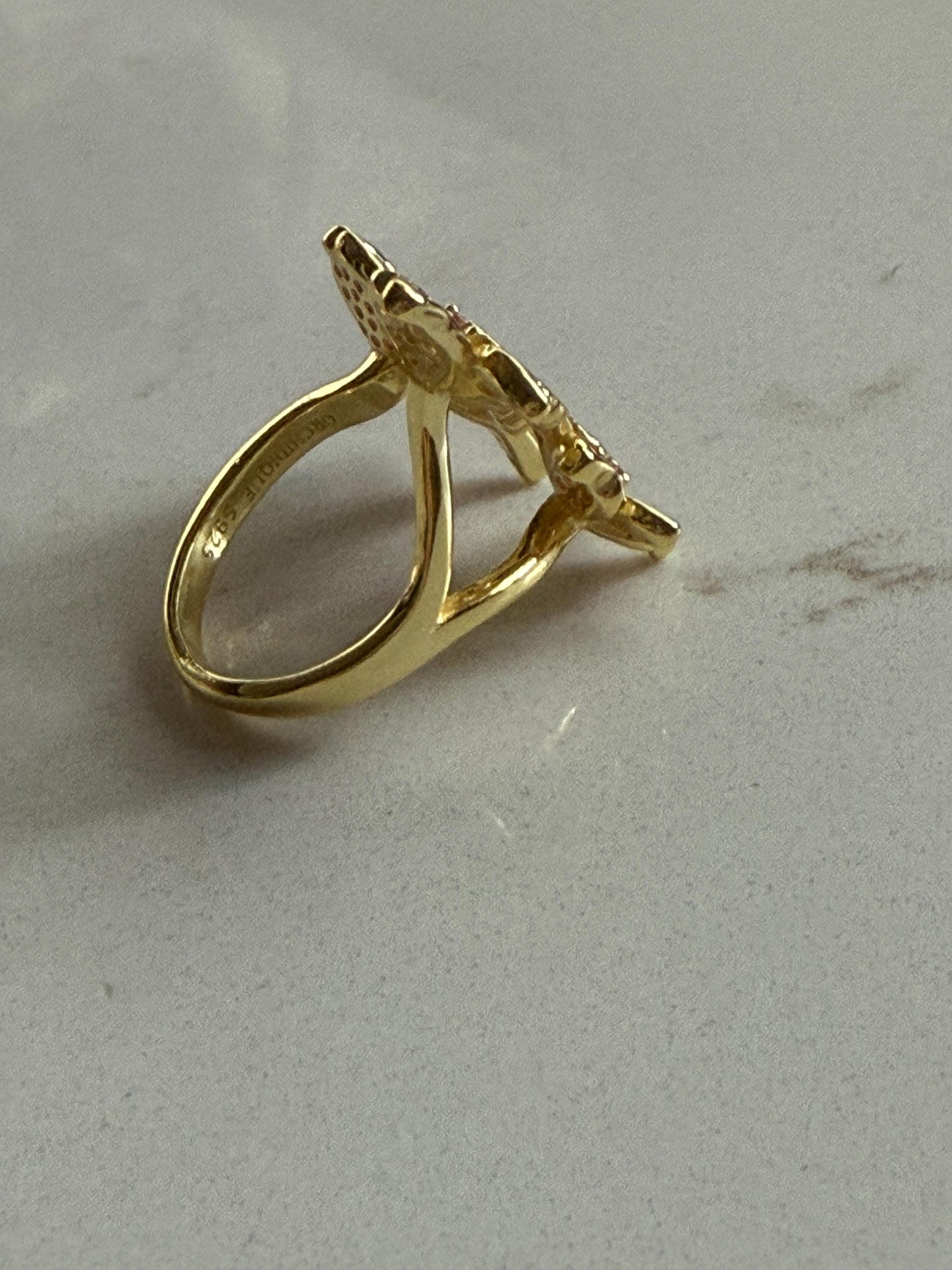Triple Orchid Flower Ring: Orchid Statement Ring Cattleya Gold Orchid Ring • Cocktail Ring