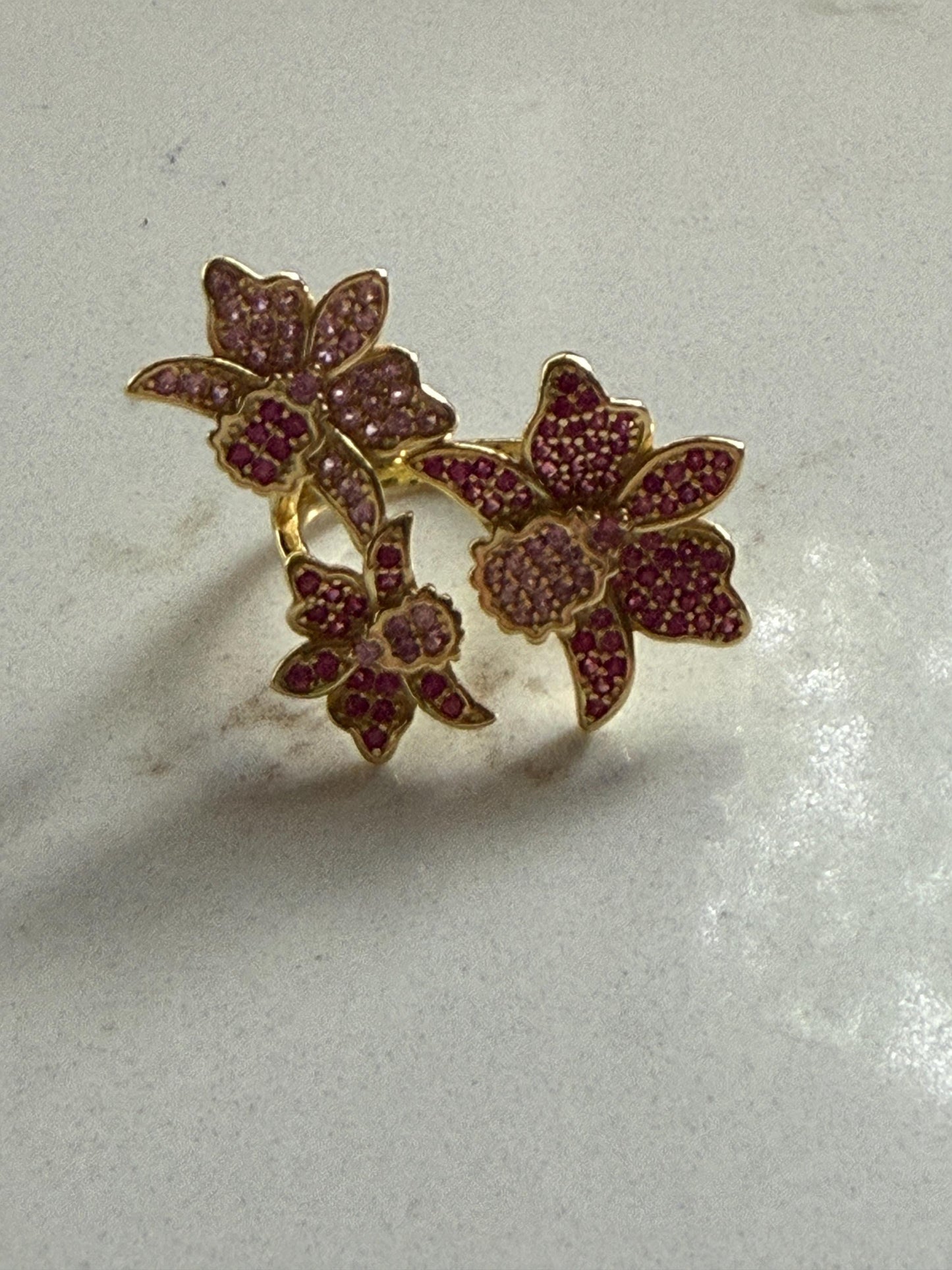 Triple Orchid Flower Ring: Orchid Statement Ring Cattleya Gold Orchid Ring • Cocktail Ring