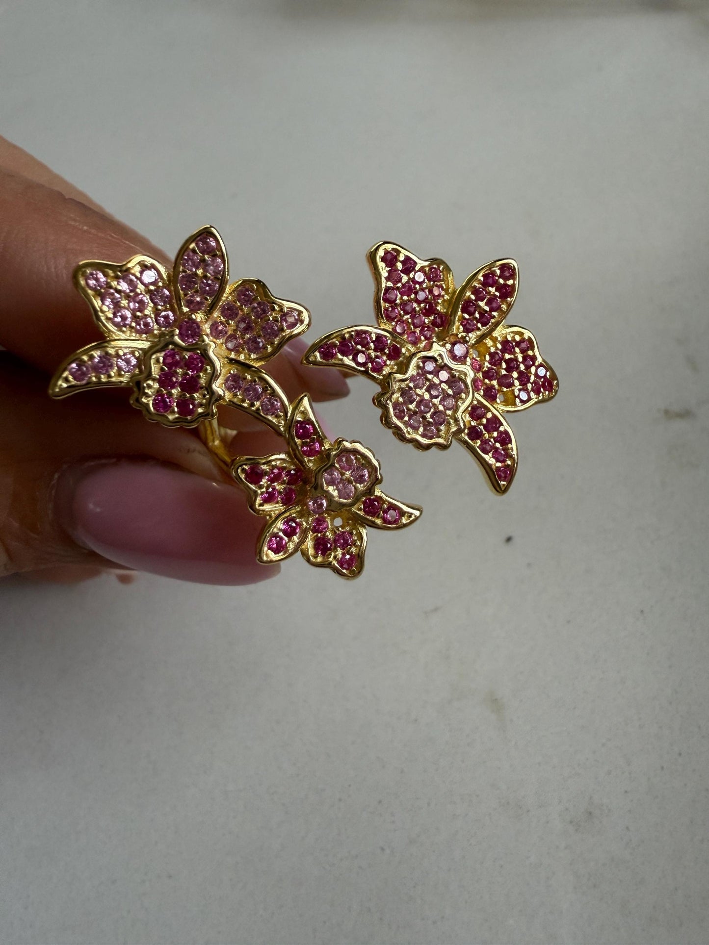 Triple Orchid Flower Ring: Orchid Statement Ring Cattleya Gold Orchid Ring • Cocktail Ring