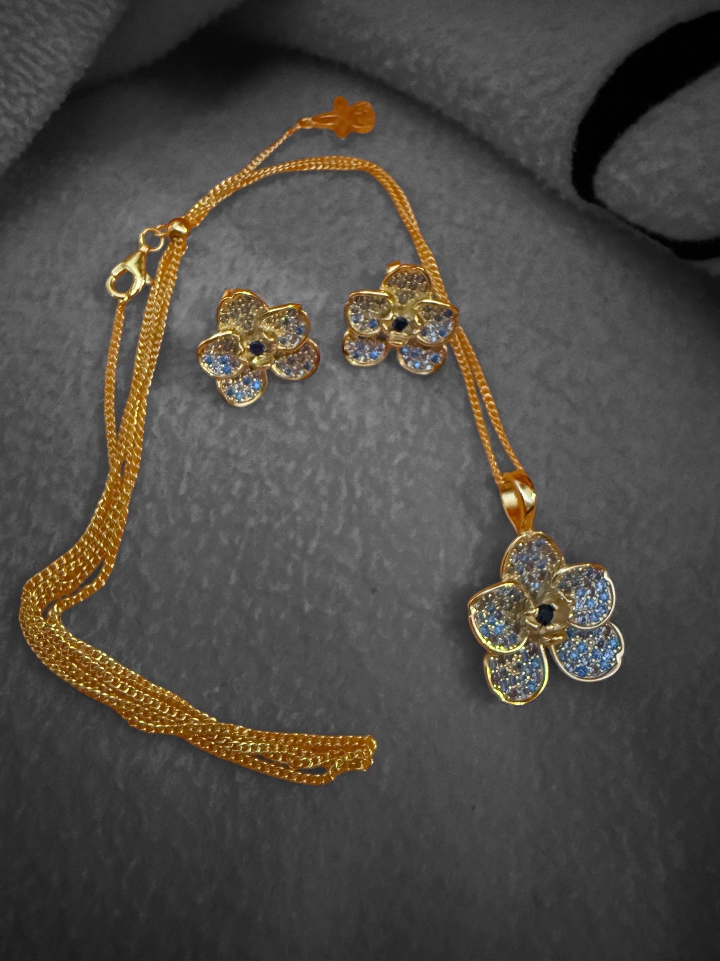 Aqua Blue Zircons Orchid Vanda Flower Jewelry set • Cubic Zirconia Studs or Pendant Necklace • Floral Jewelry Gift