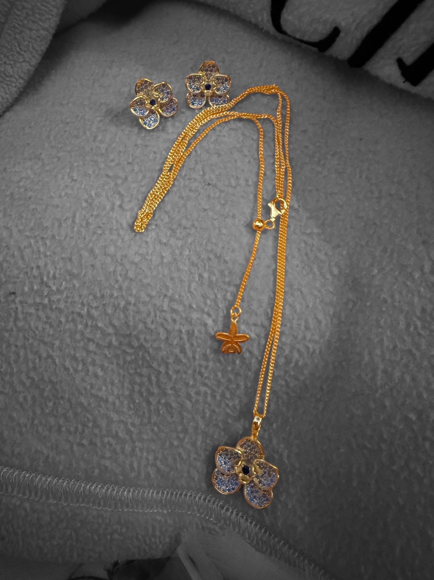Aqua Blue Zircons Orchid Vanda Flower Jewelry set • Cubic Zirconia Studs or Pendant Necklace • Floral Jewelry Gift