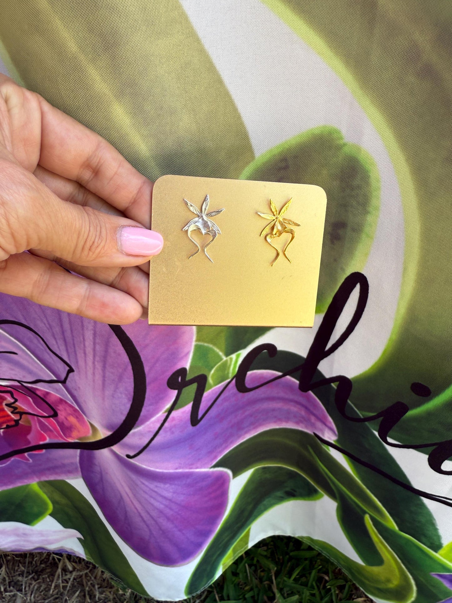 Ghost Orchid Silver Earrings Studs: Divergent Duos Collection